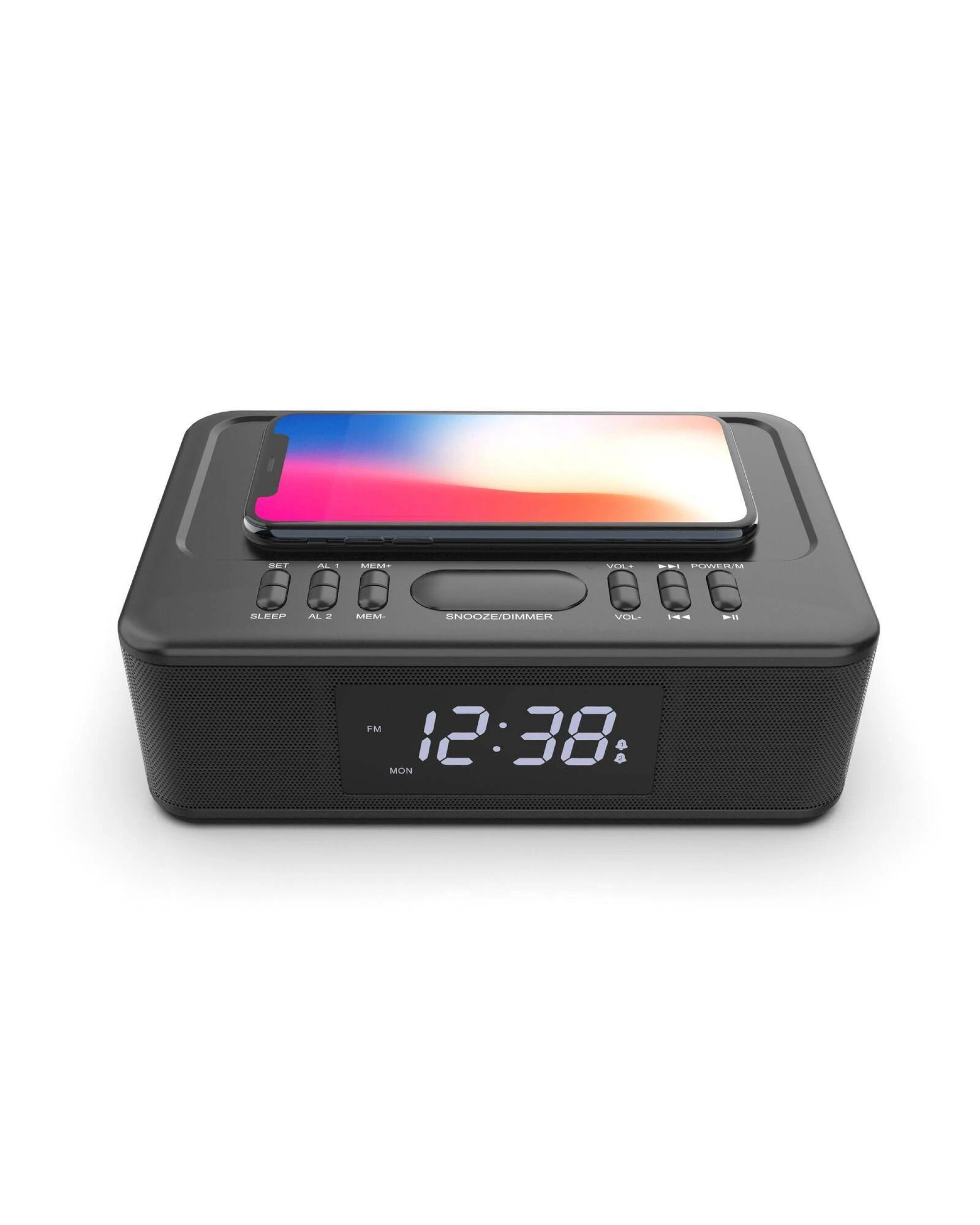 2 Lenoxx Alarm Clock with Wireless Phone Fast Charging & Wireless Streaming Connections, 2 of 3