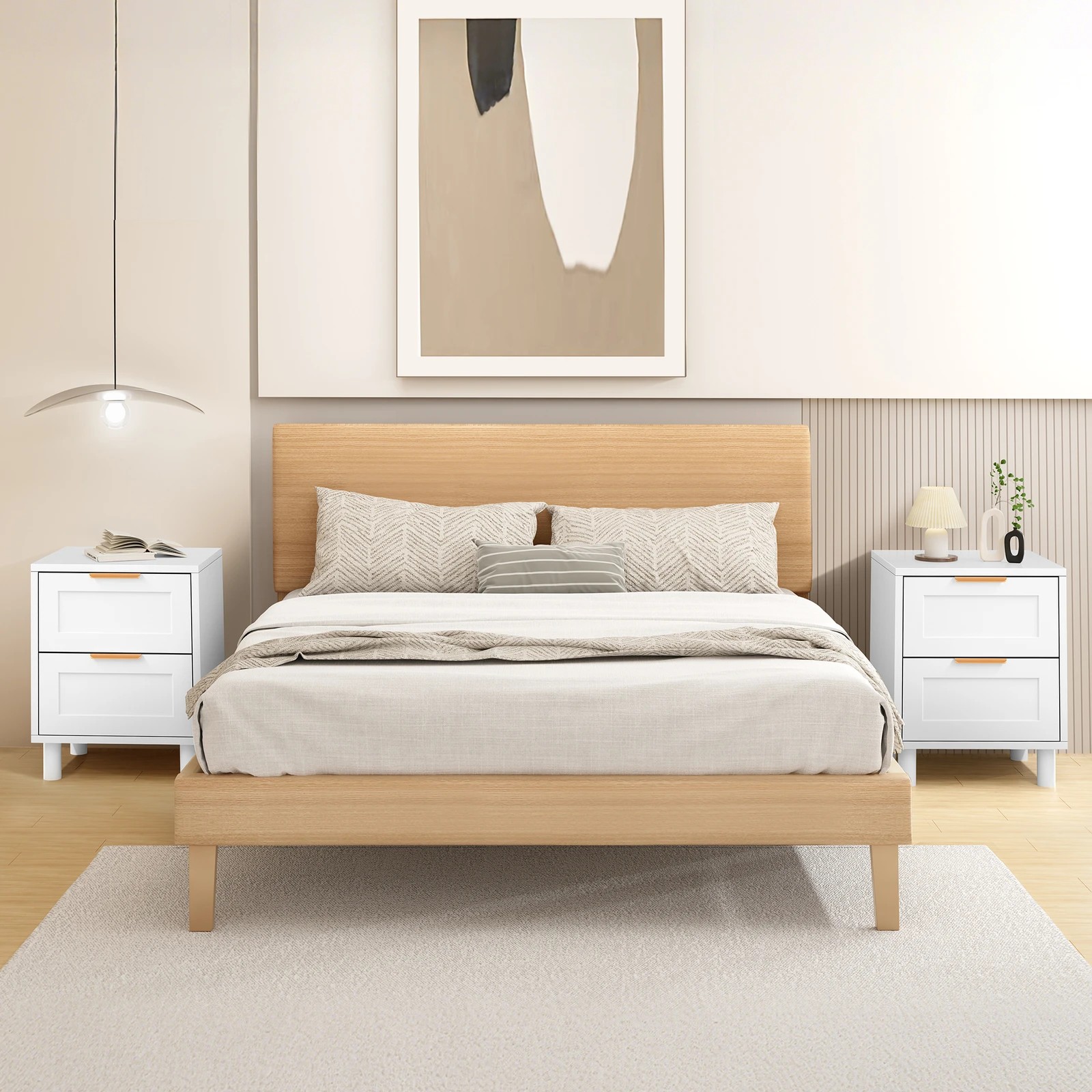 3 Alfordson Bedside Table Side Storage Nightstand 2 Drawers Cabinet - White, 3 of 10