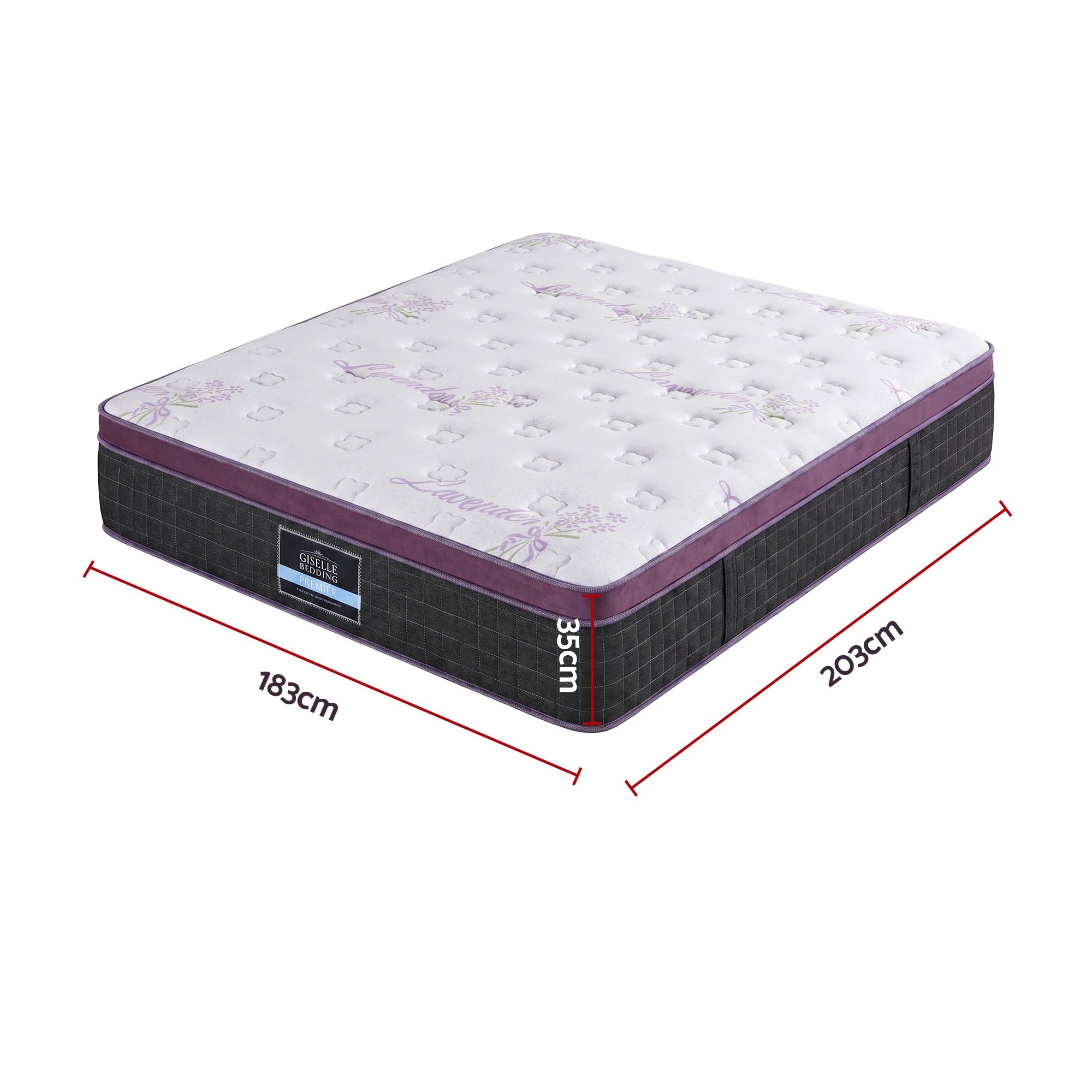 3 Giselle Bedding Euro Top Mattress Firm Pocket Spring Edge Support - King Bed - Multi, 3 of 9