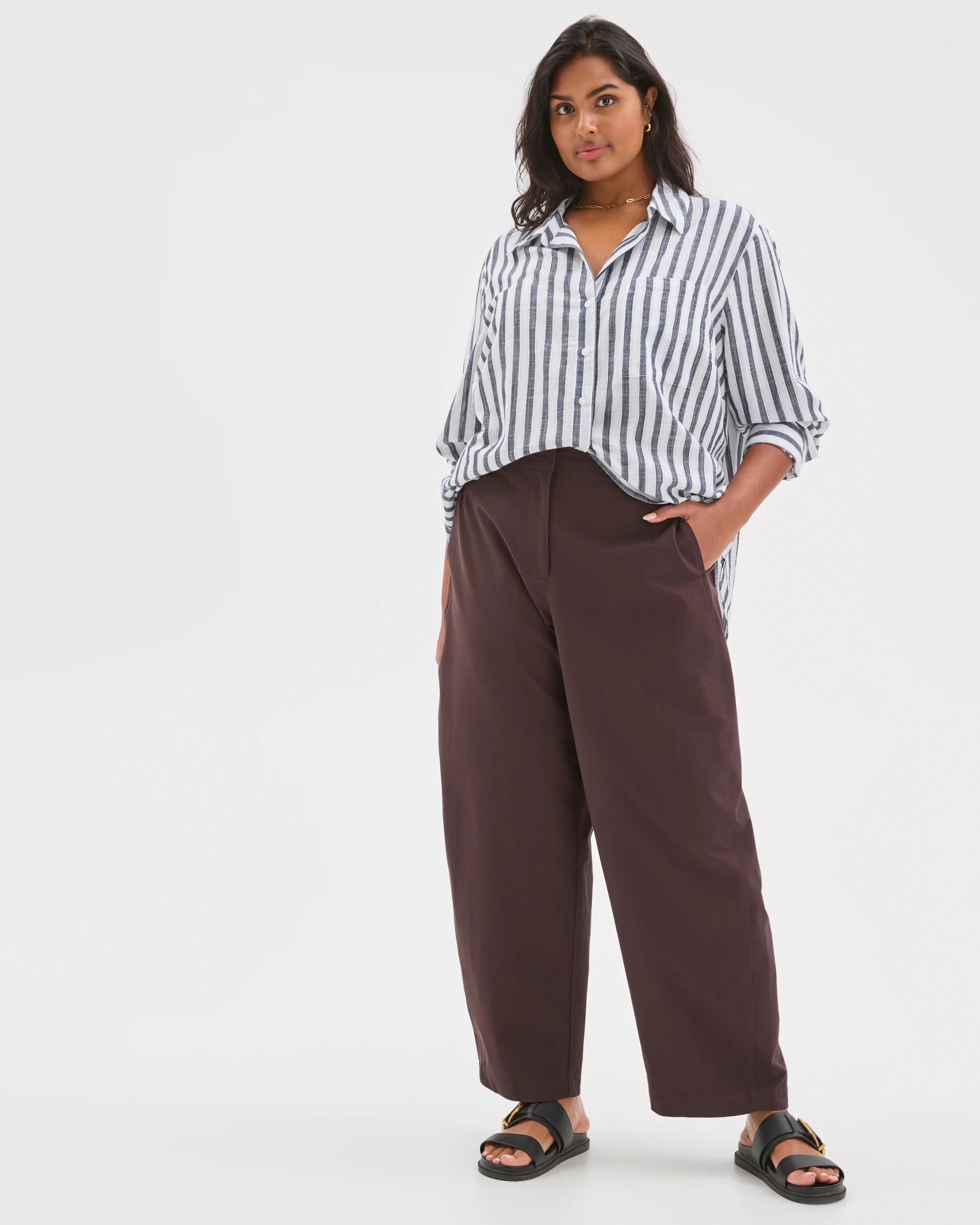 1 Target Curve Plus Size Forward Seam Barrel Leg Pants CHOCOLATE PLUM, 1 of 7