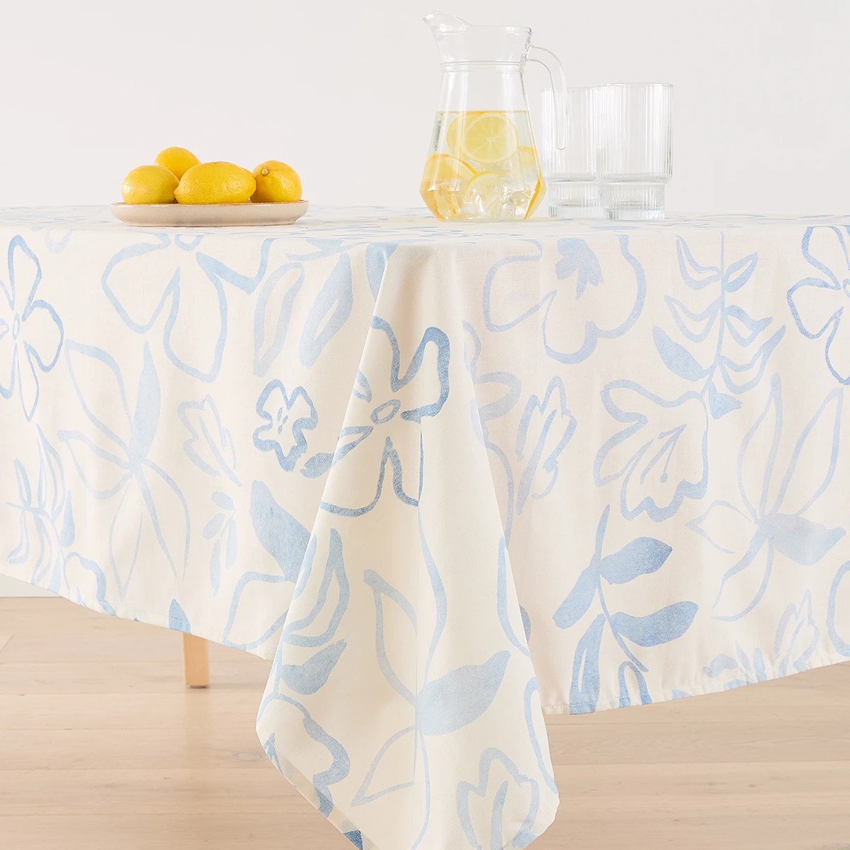 1 Blue Floral Printed Tablecloth, 1 of 5