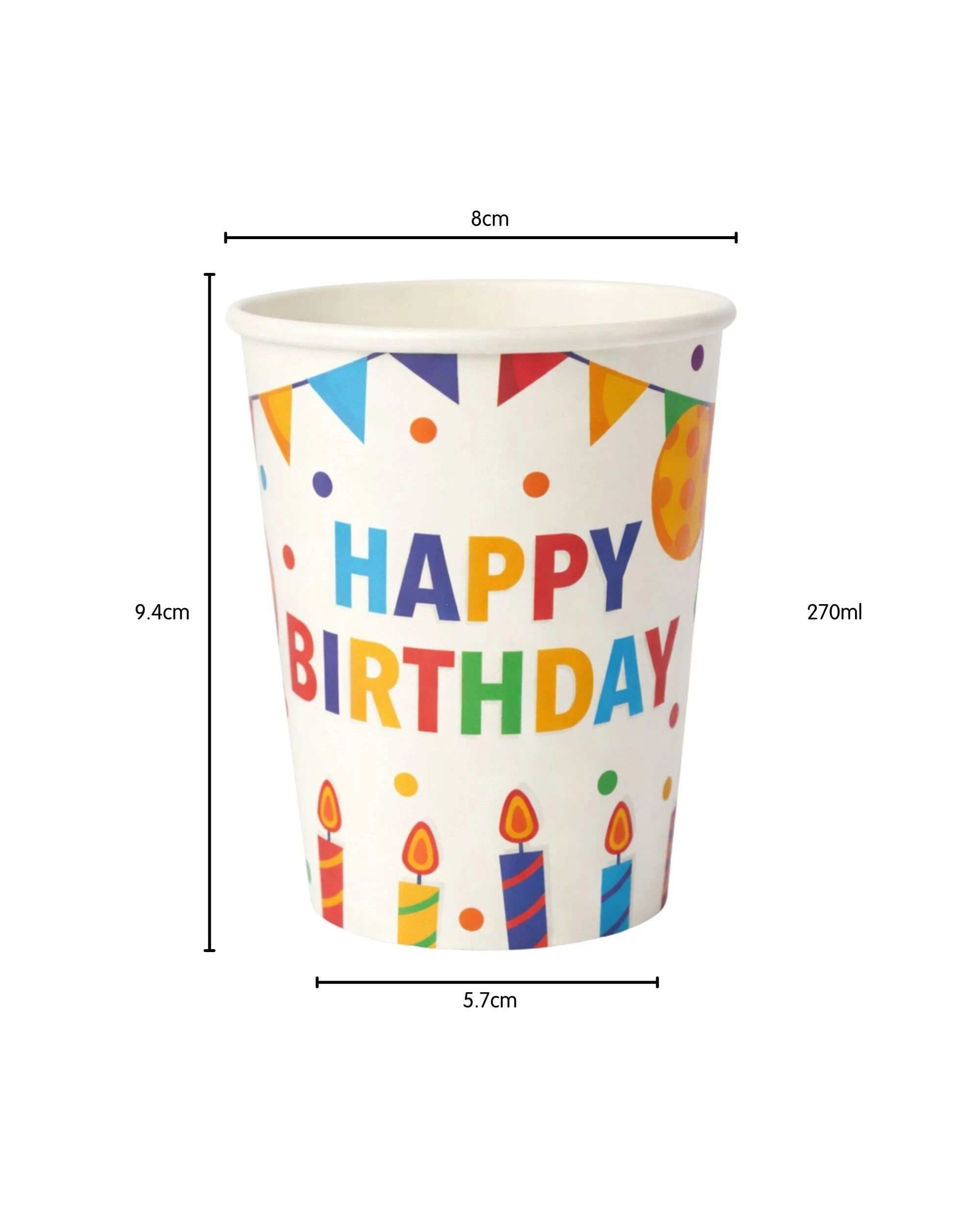 2 Design Group Happy Birthday Paper Cups 270ml Pack of 8 - Multi, 2 of 3