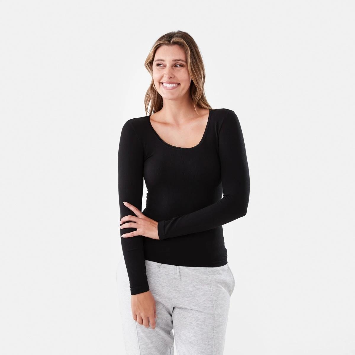 1 Long Sleeve Ribbed Thermal Top Black, 1 of 6