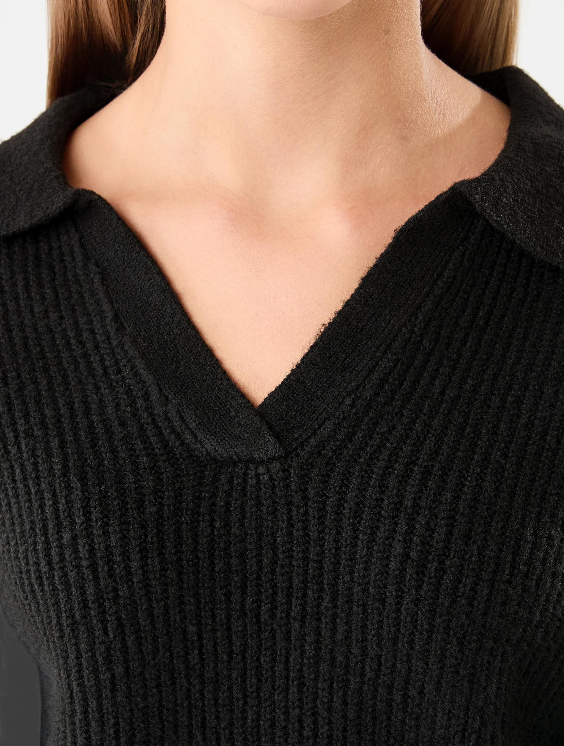 4 Bow Sleeve Rugby Knit Top Black, 4 of 7