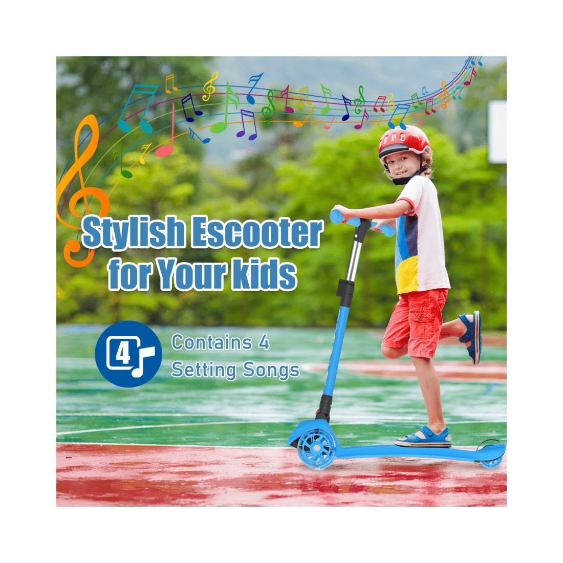 7 Advwin Foldable Kids Scooter w/ Music Light Up 3 Wheels Blue, 7 of 10