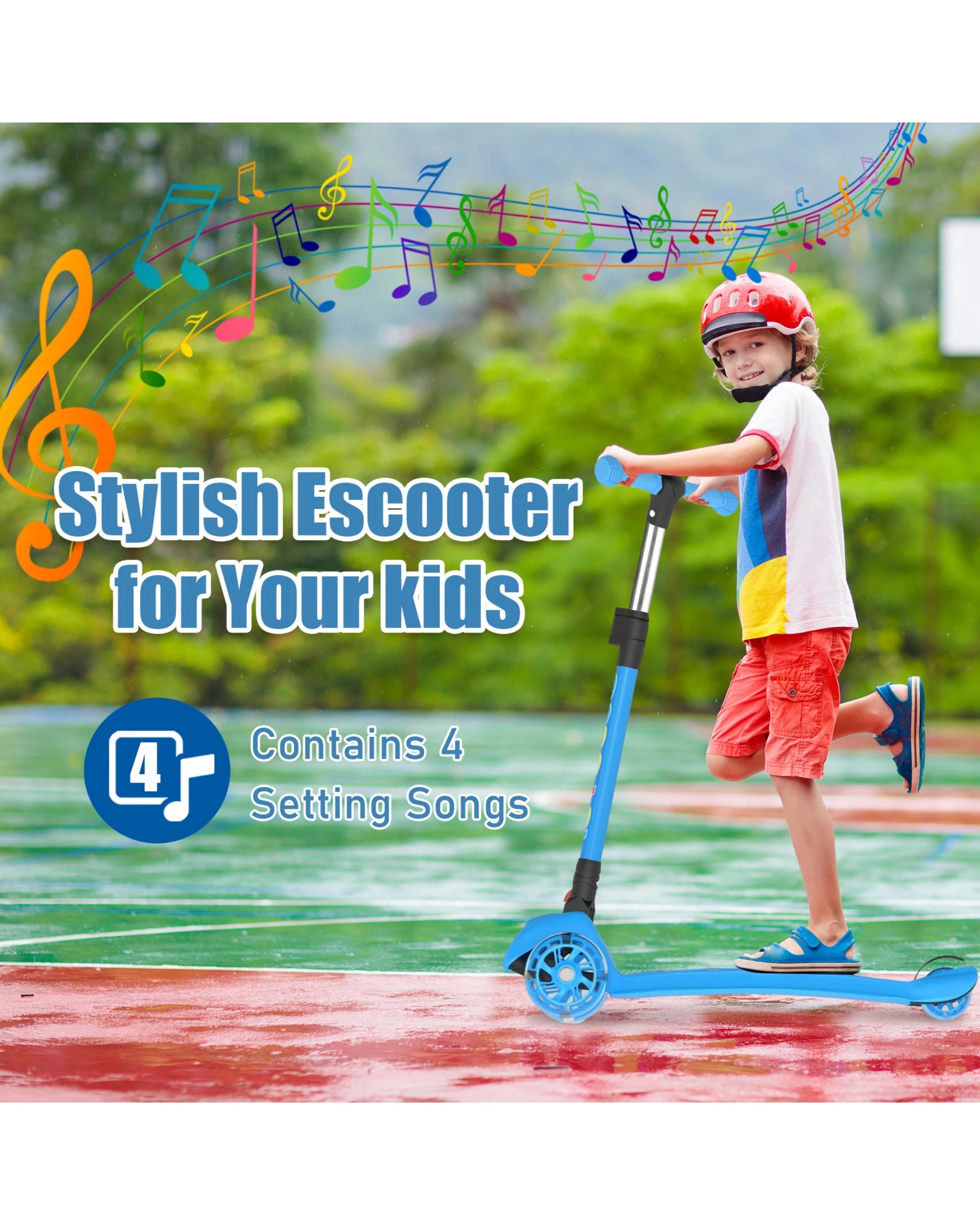 7 Advwin Foldable Kids Scooter w/ Music Light Up 3 Wheels Blue, 7 of 10