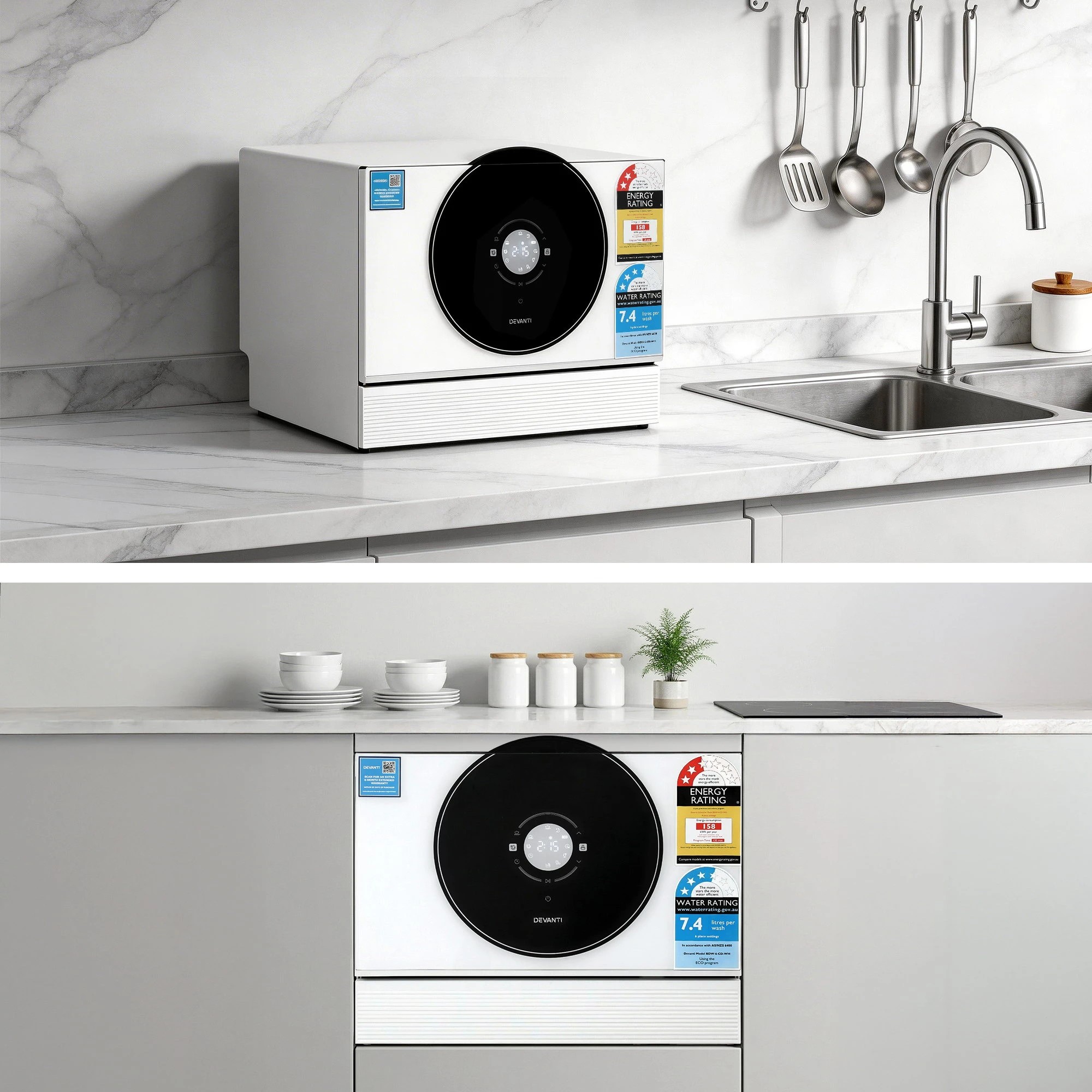 6 Devanti 6 Place Setting Benchtop Dishwasher - White, 6 of 8