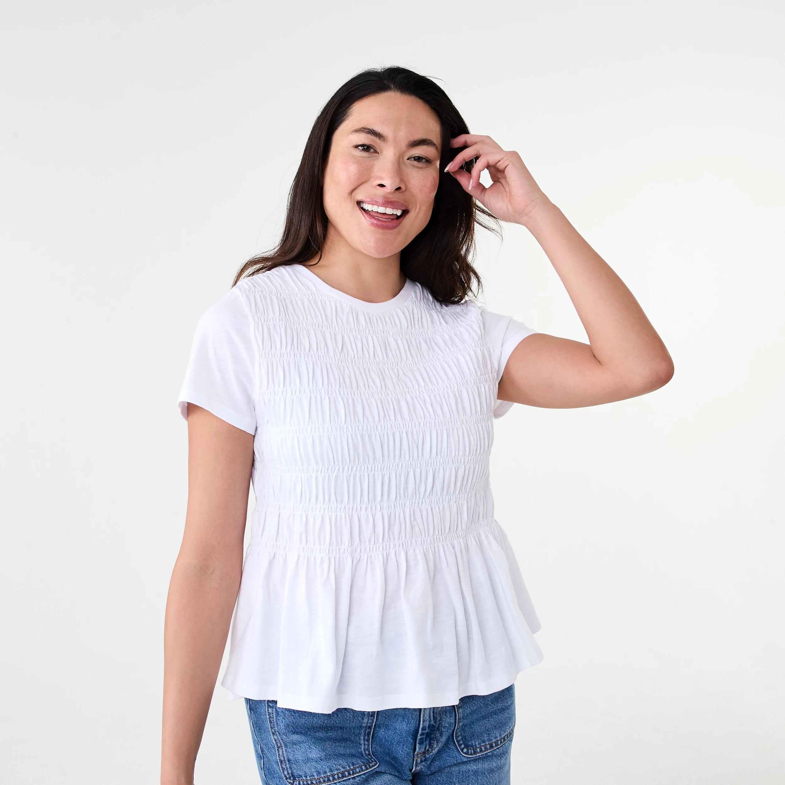 1 Short Sleeve Shirred Top White, 1 of 6