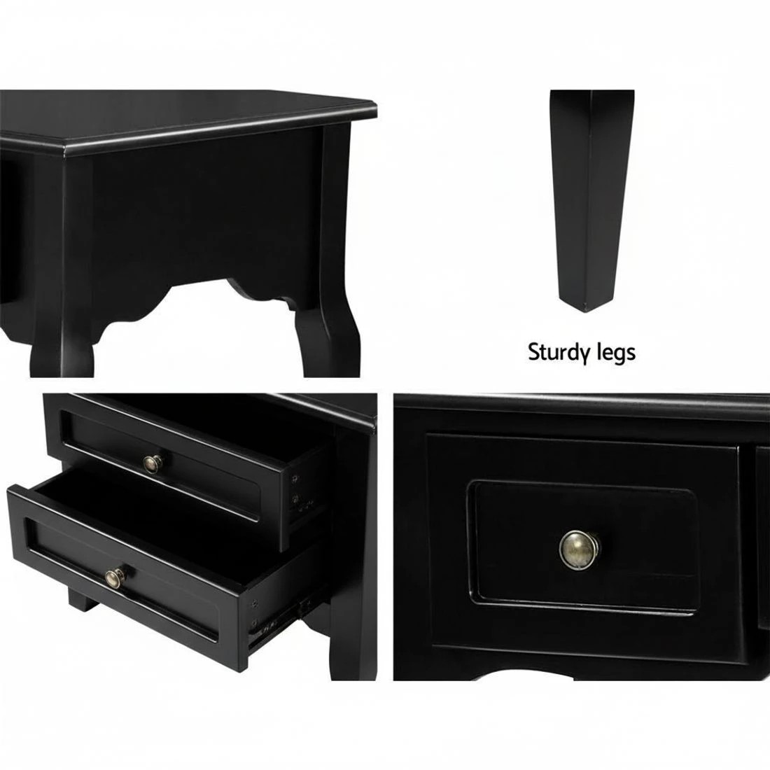 6 Artiss Console Table 3 Drawers  Hamptons - Black, 6 of 7