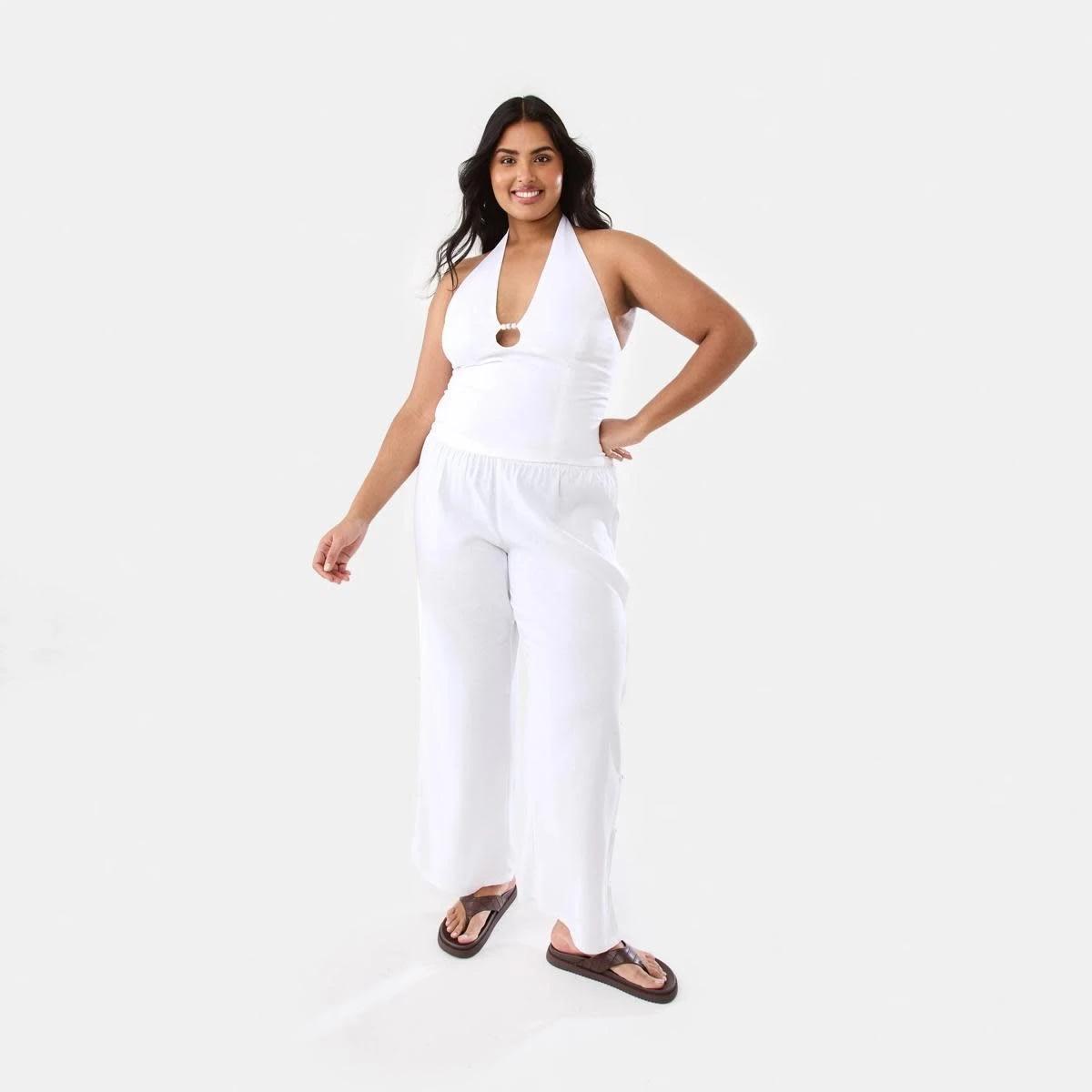4 Linen Blend Beaded Top WHITE, 4 of 10