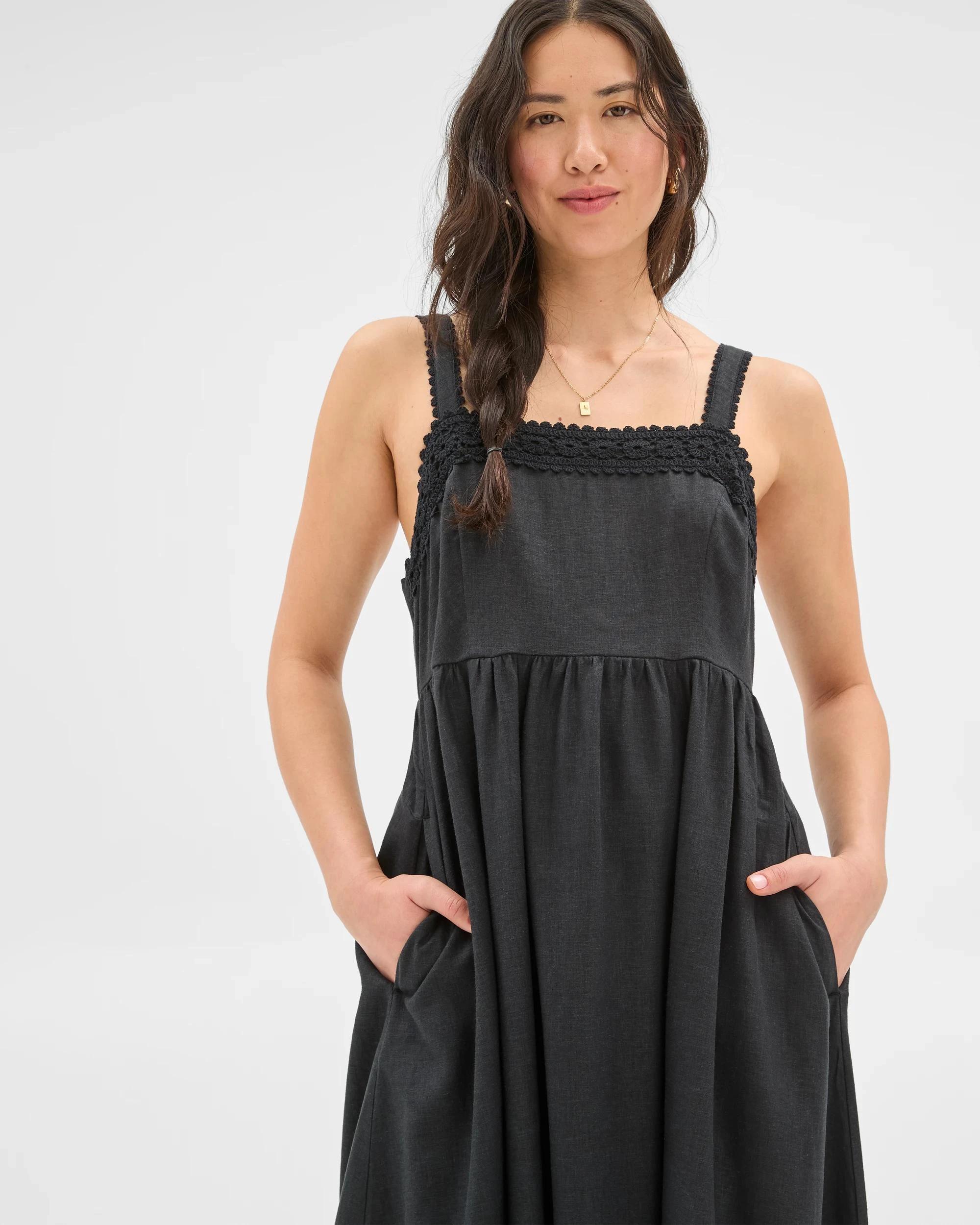 3 Target Linen Blend Square Neck Maxi Dress BLACK, 3 of 9