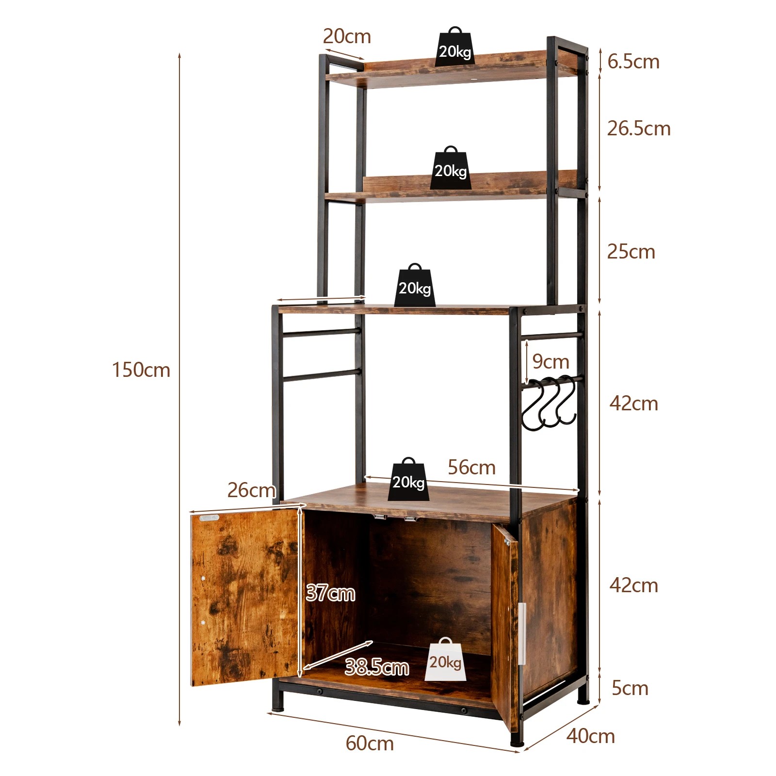 2 Costway Industrial Kitchen Storage Rack Wood Display Cabinet - Brown, 2 of 5