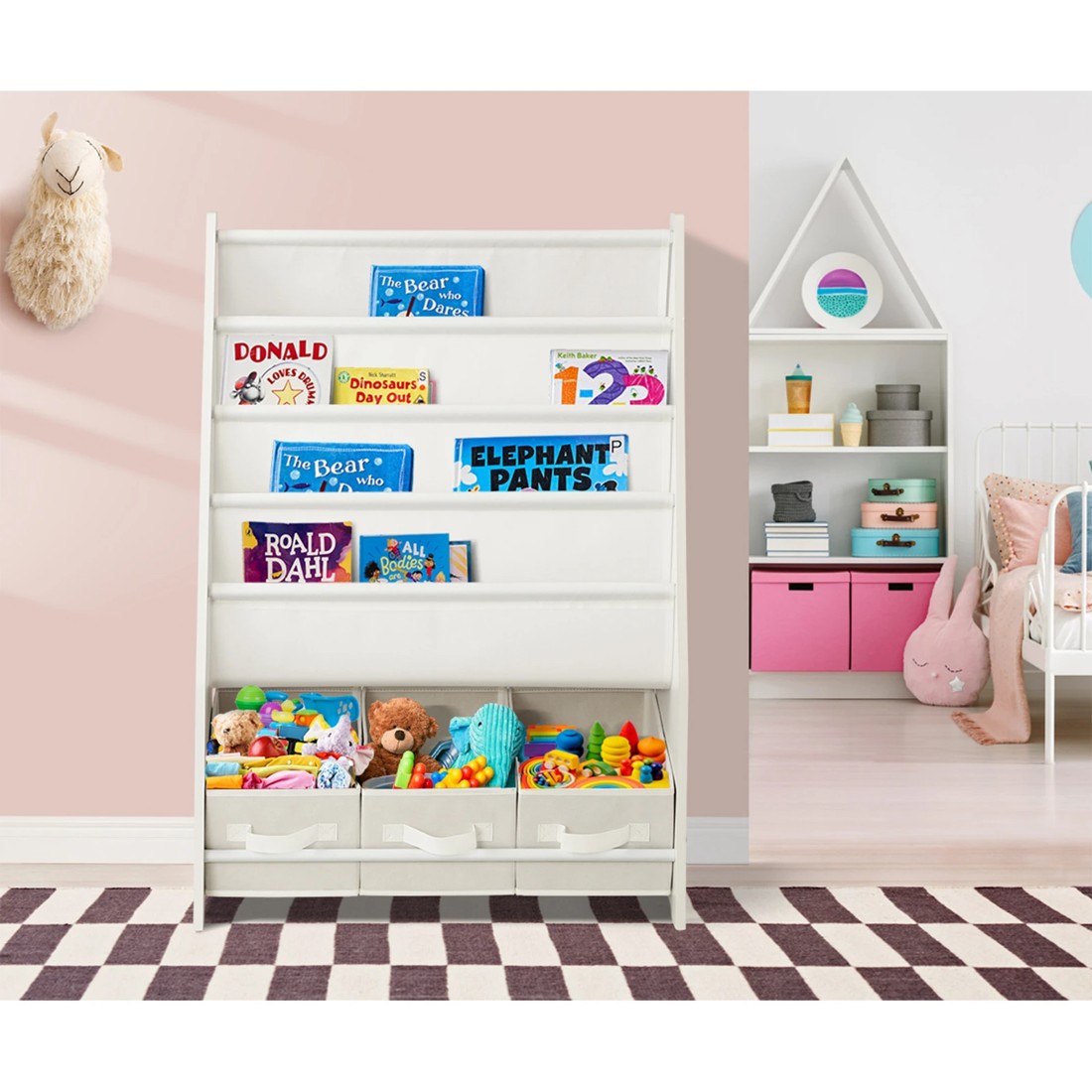 3 Oikiture Kids Bookshelf Toy Storage Box Organiser Display Shelf Diy Storage Rack
 - White, 3 of 10