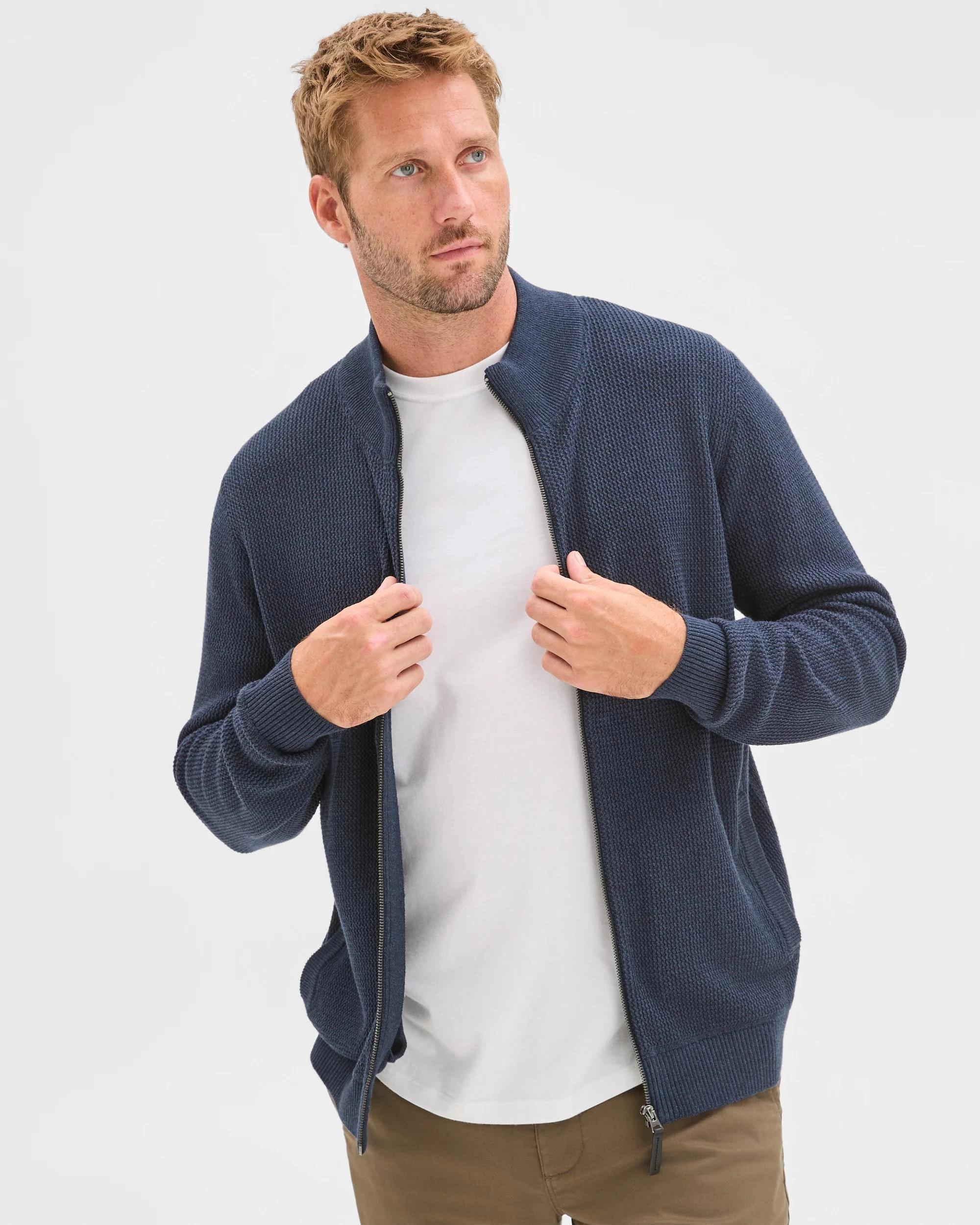 3 Target Man Australian Cotton Zip Through Knit Jumper NAVY, 3 of 6