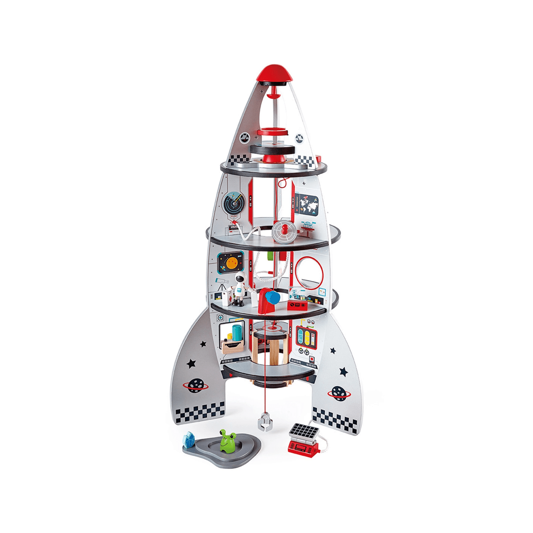 1 Hape 20pc Four Stage Rocket Ship Wooden Toy 74cm Kids Toddler 3y+. - White, 1 of 9