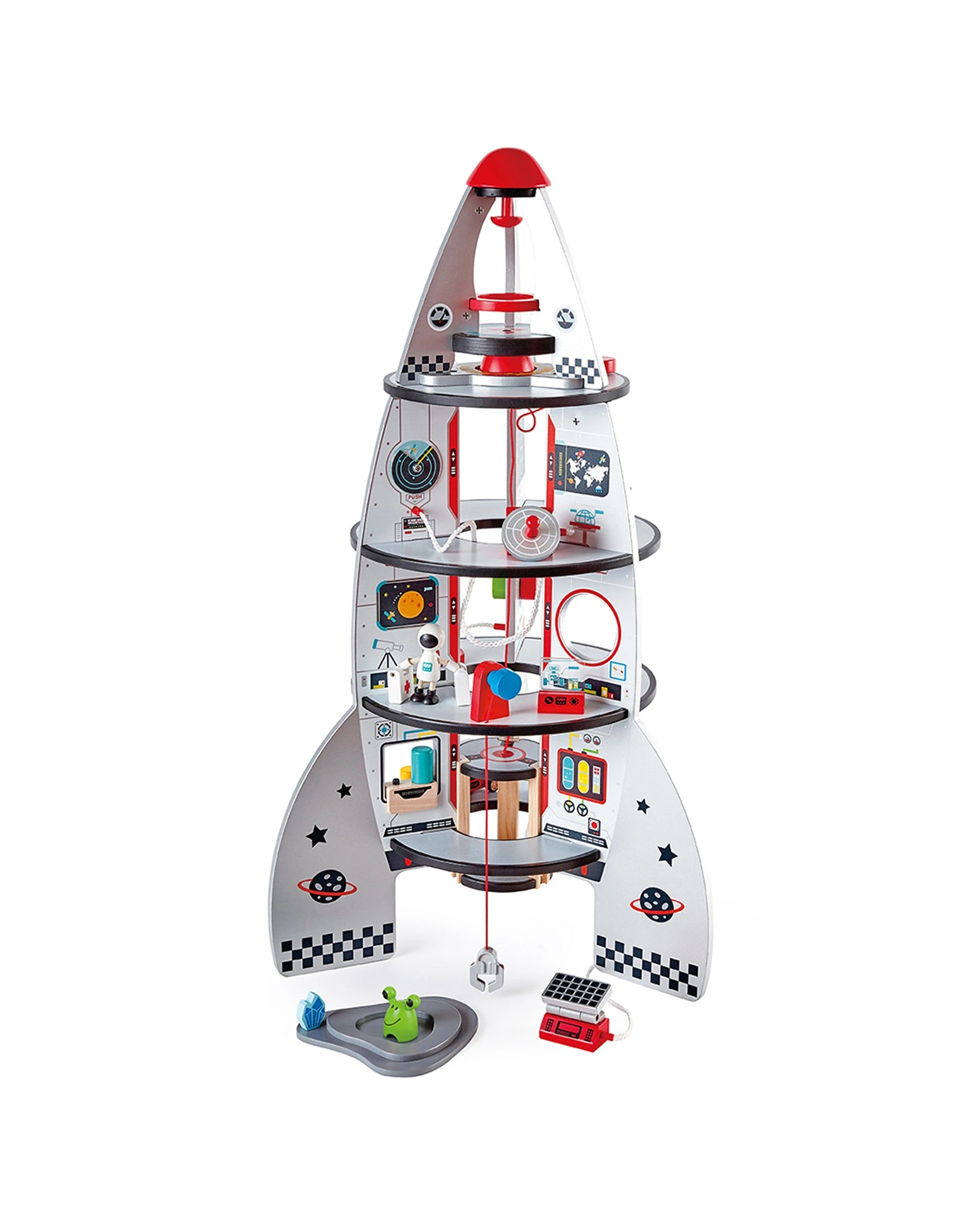 1 Hape 20pc Four Stage Rocket Ship Wooden Toy 74cm Kids Toddler 3y+. - White, 1 of 9