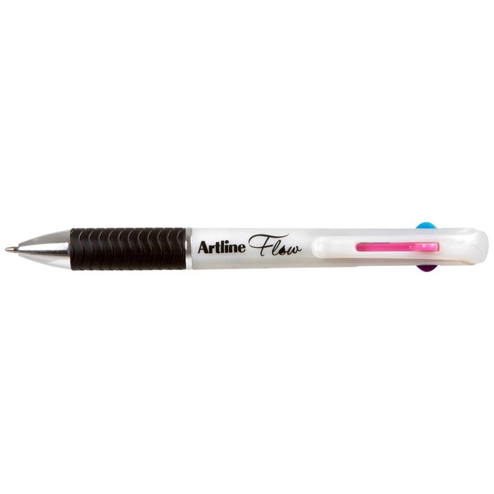 1 Artline Flow 4 Colour Retractable Ballpoint Pen Pearl White, 1 of 2