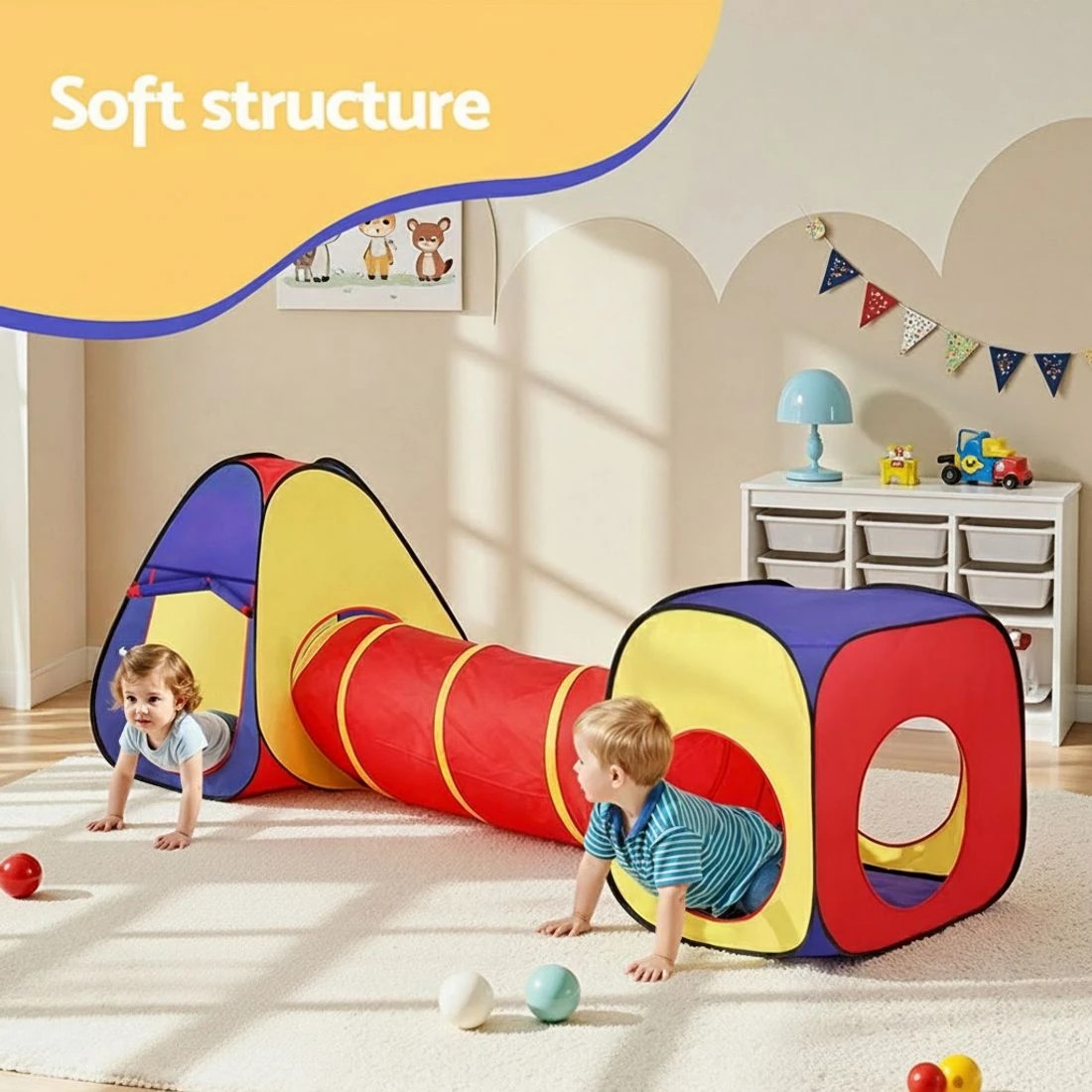 4 Keezi Kids Playhouse Play Tent Pop Up Teepee Castle Crawl Tunnel Outdoor Indoor Toys Children Gift - Multi, 4 of 8