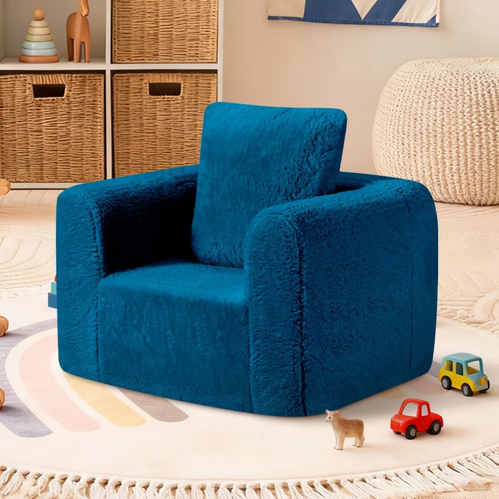 3 Playpals Kid Sofa Lounge Couch with Pillow High Back Toddler Chair - Blue, 3 of 3