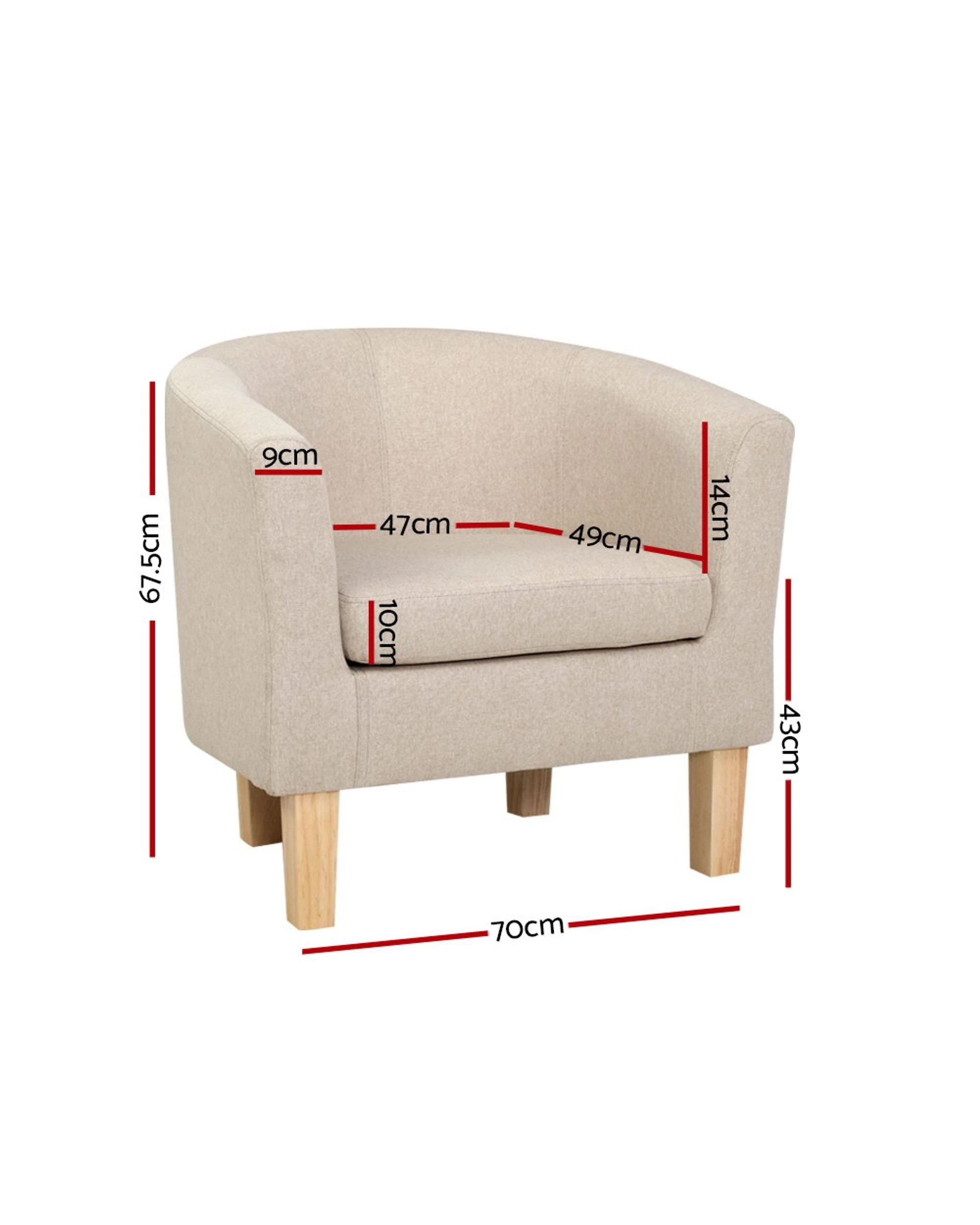 2 Artiss Armchair Tub Chair  Abby - Beige, 2 of 4