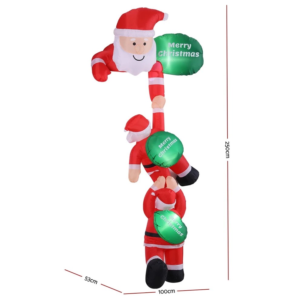 2 Jingle Jollys Christmas Inflatable Climbing Santa 2.5M Height LED Decorations Illuminated - Multi, 2 of 7