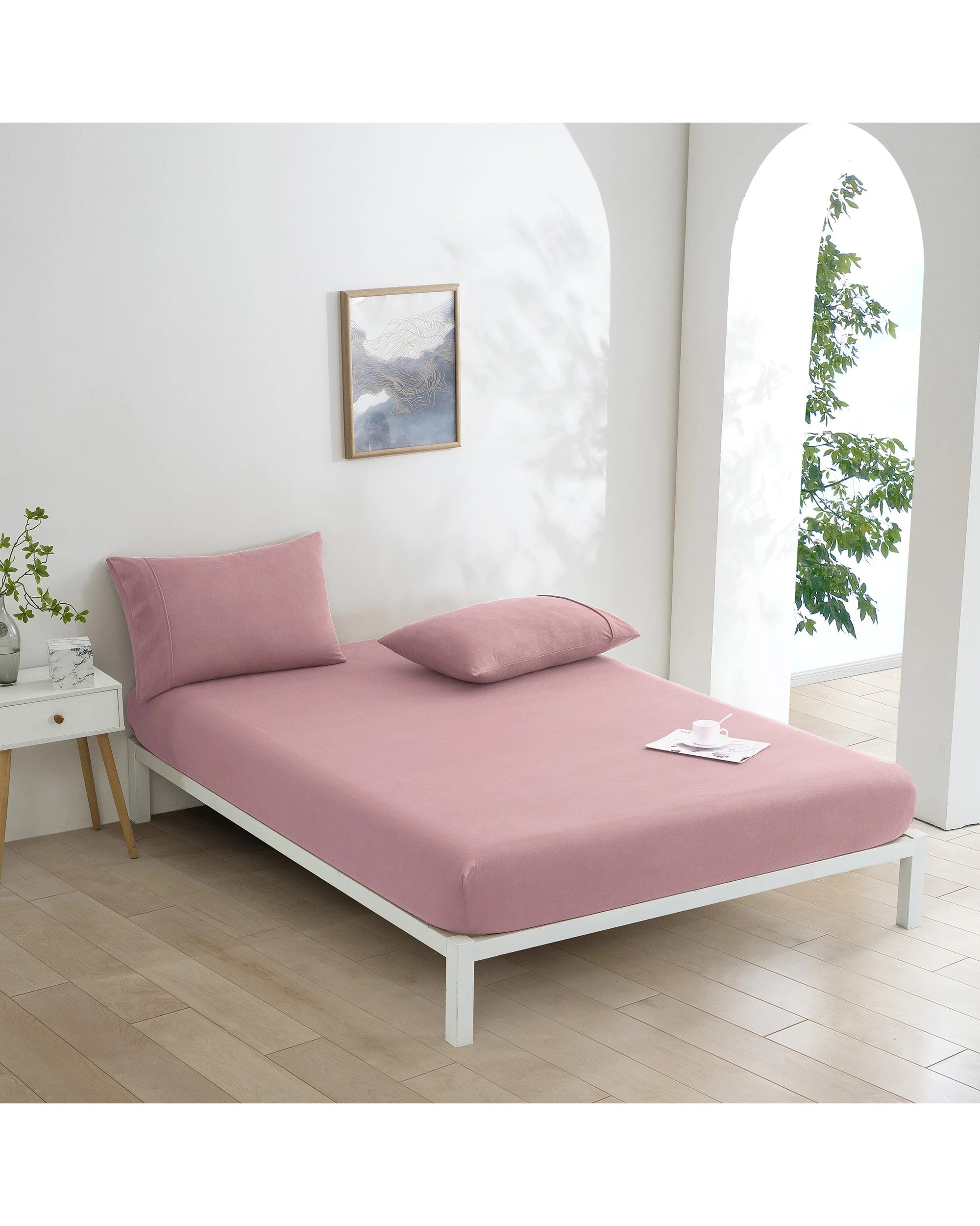 1 Dreamaker Micro Flannel Combo Fitted Sheet Set - King Bed - Pink Pearl, 1 of 7