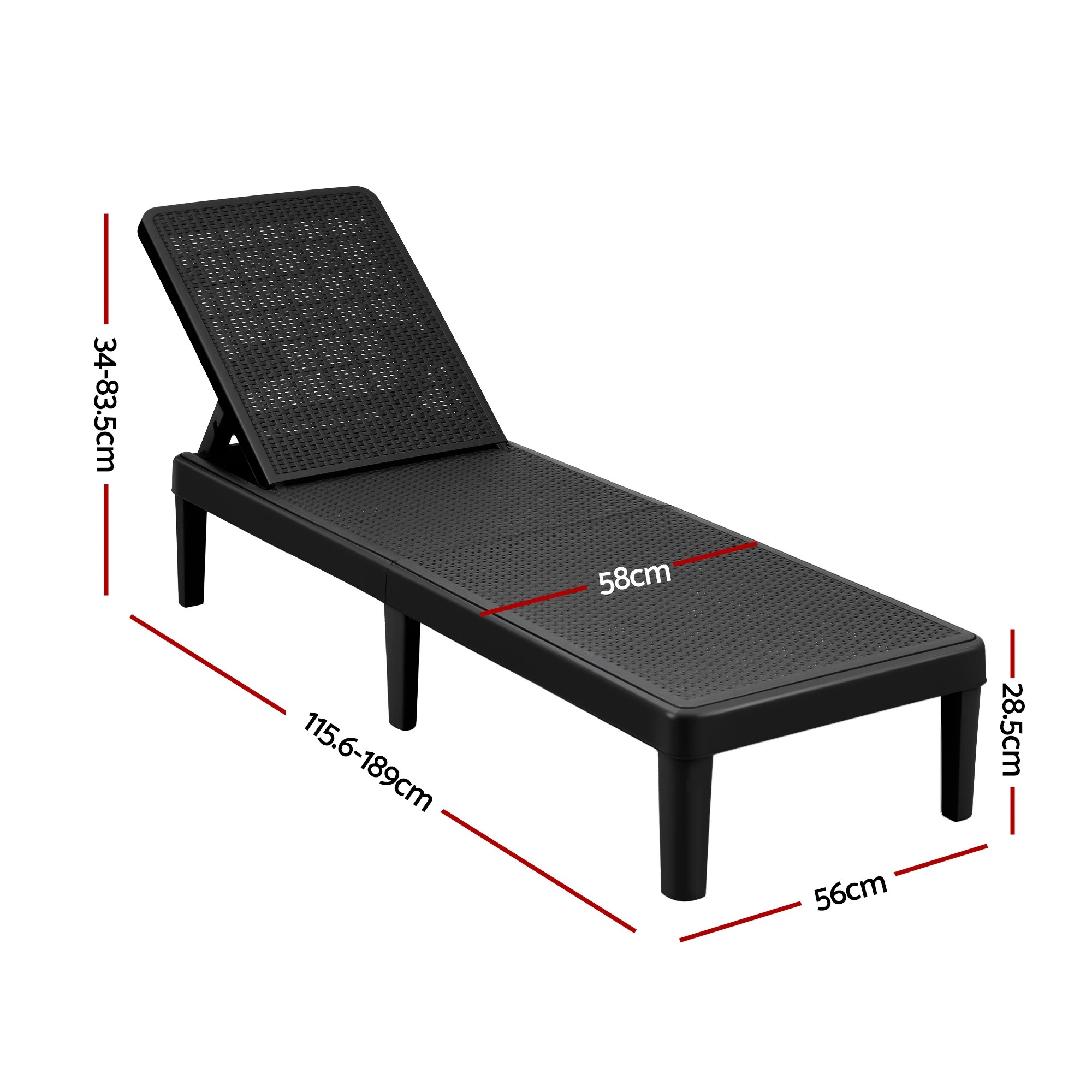 4 Gardeon Sun Lounge Adjustable Lounger Patio Outdoor Furniture Lightweight - Black, 4 of 7