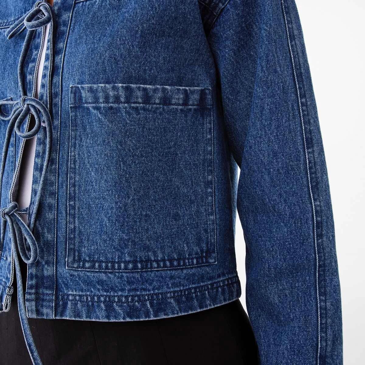 10 Tie Front Denim Jacket Dark Wash, 10 of 10