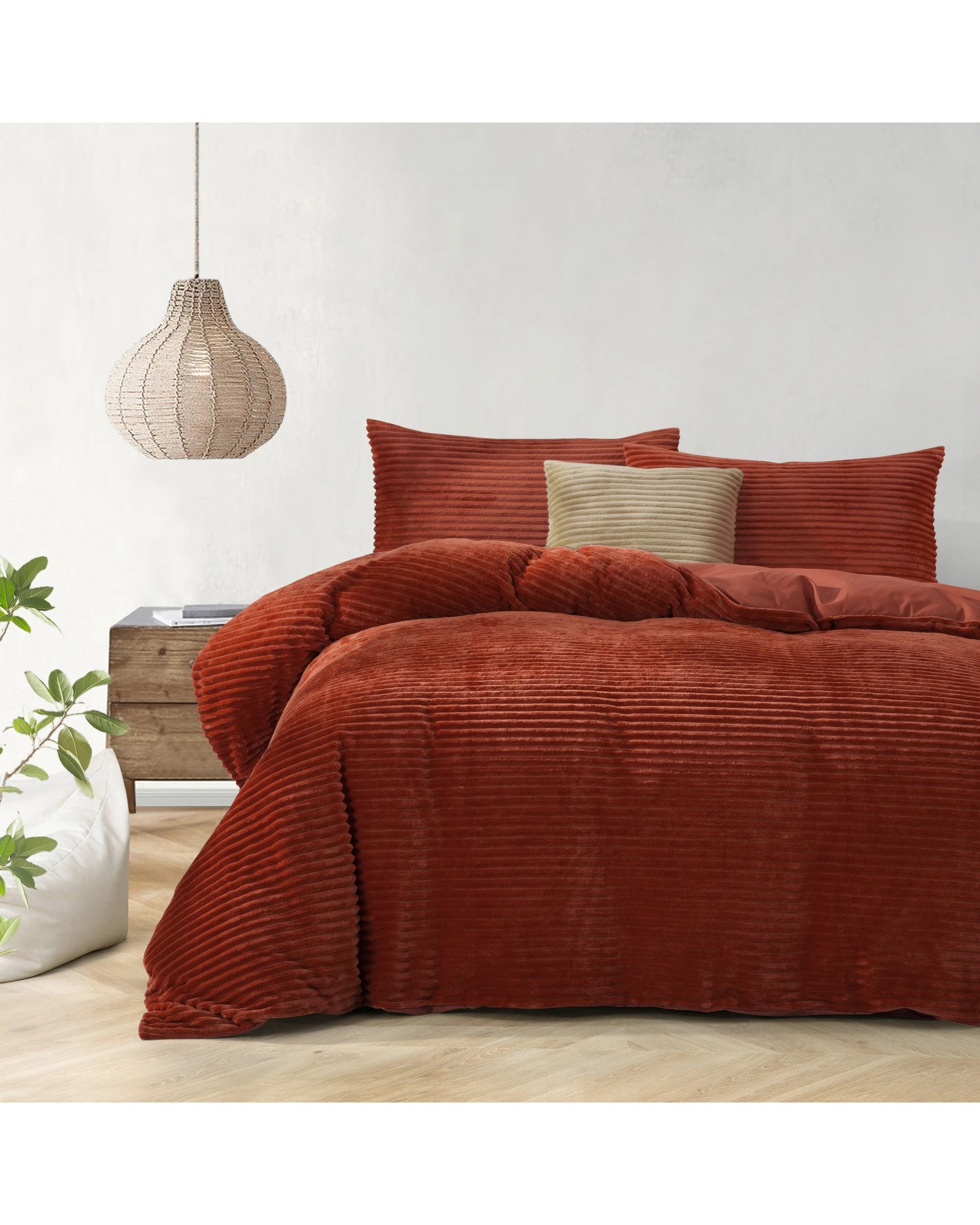 1 Dreamaker Signature Embossed Corduroy Fleece Quilt Cover Set - King Single Bed - Rust Red, 1 of 8