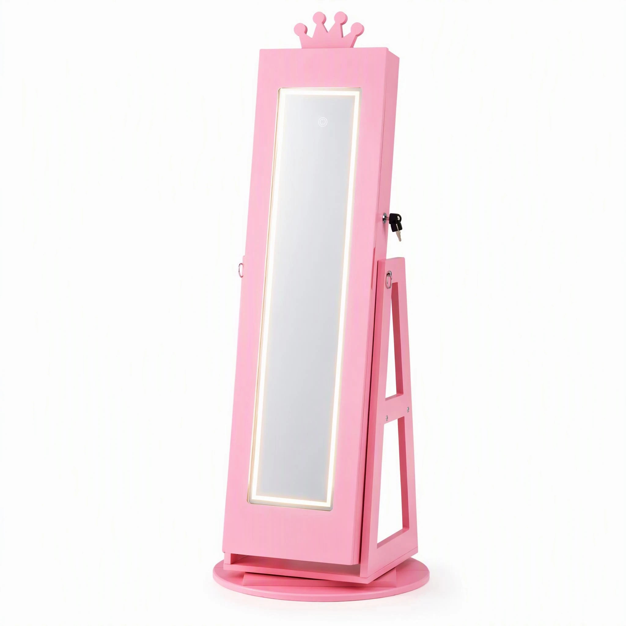 1 Costway Swivel Mirror Jewellery Cabinet Jewelry Organizer Standing Box Princess Armoire - Pink, 1 of 2