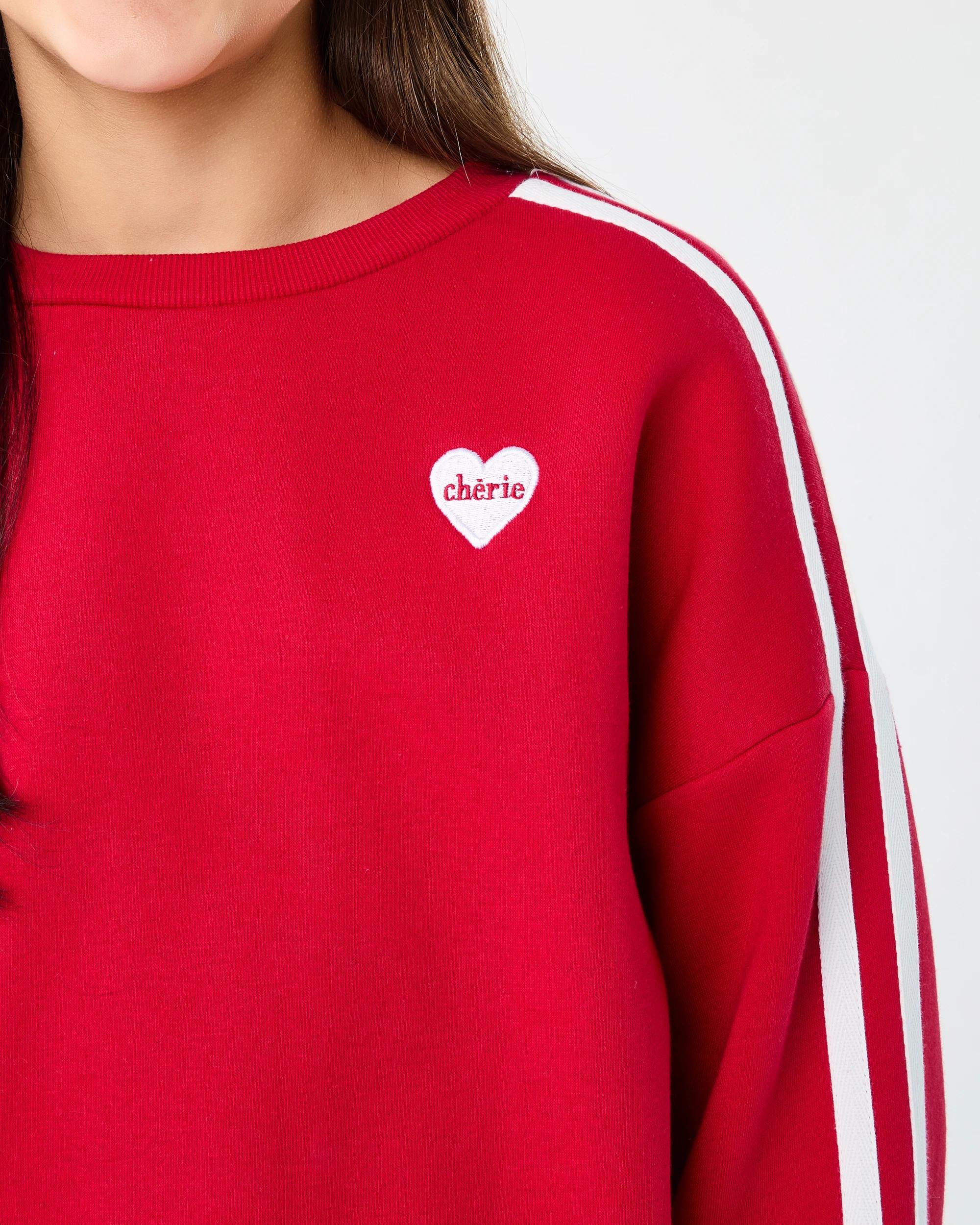 5 Oversized Side Stripe Crew Neck Sweatshirt Red Heart, 5 of 8