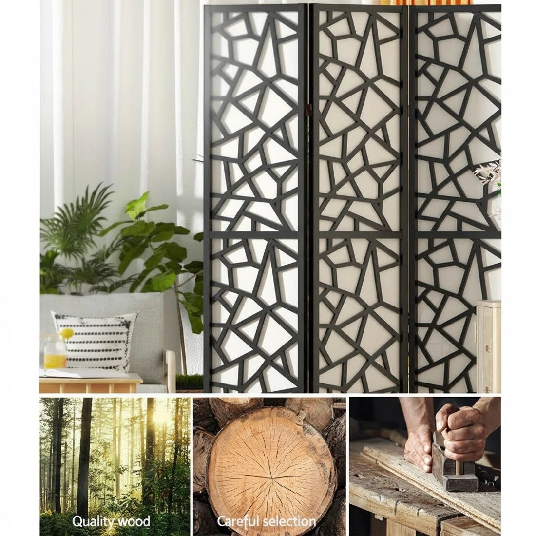 5 Artiss 8 Panel Room Divider Screen 325x170cm Clover - Black, 5 of 7