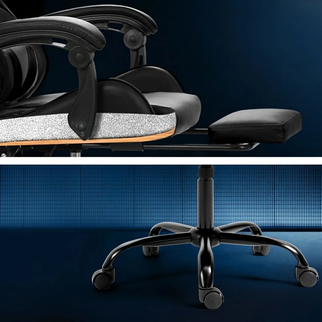 5 Artiss 6 Point Massage Gaming Office Chair Footrest - Black, 5 of 5