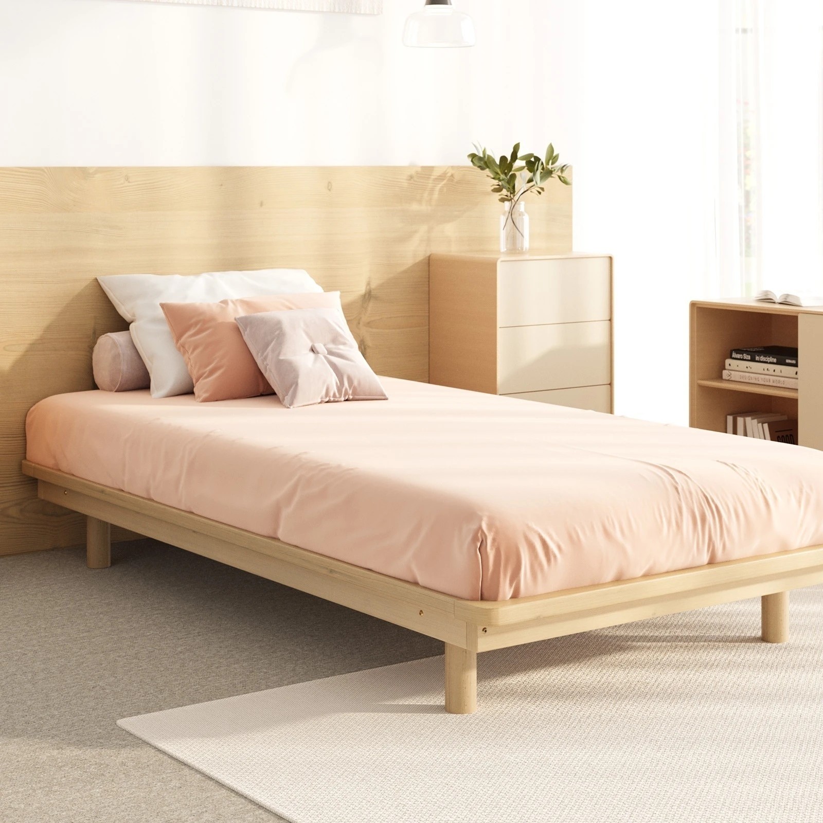 2 Oikiture Bed Frame Single Size Wooden Bed Base Timber Floating Beds
 - Natural, 2 of 10