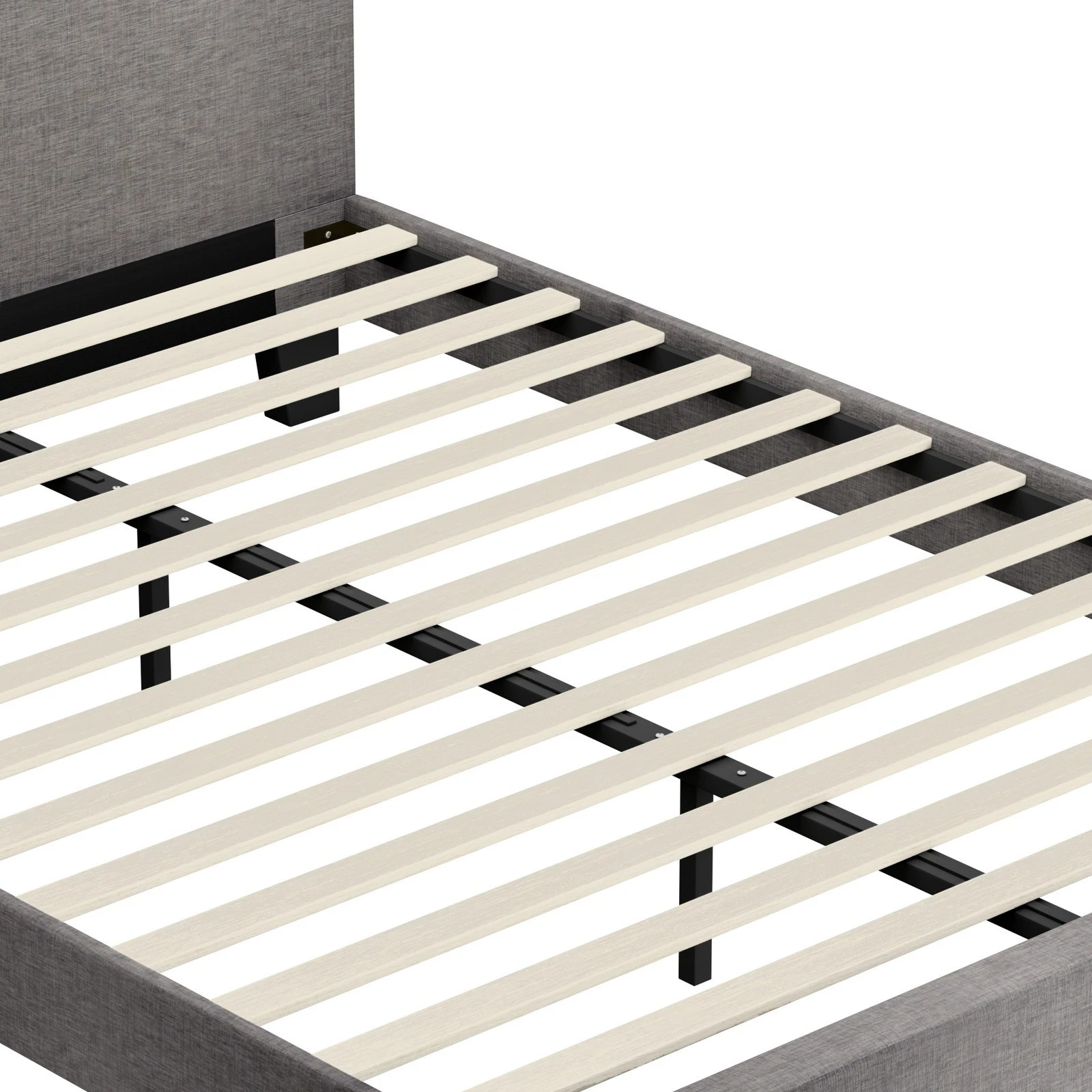 9 Oikiture Bed Frame Double Size Wooden Slats Fabric - Grey, 9 of 10