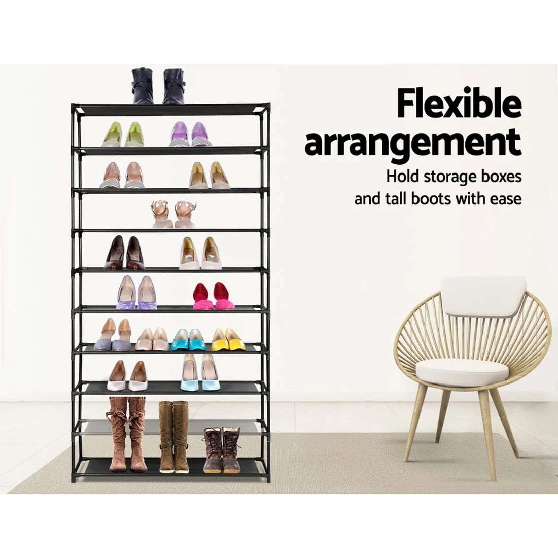 6 Artiss Shoe Rack Cabinet Stackable 50 Pairs 10-tier Entryway Storage Organizer Easy Clean Sturdy Space Saving - Black, 6 of 8