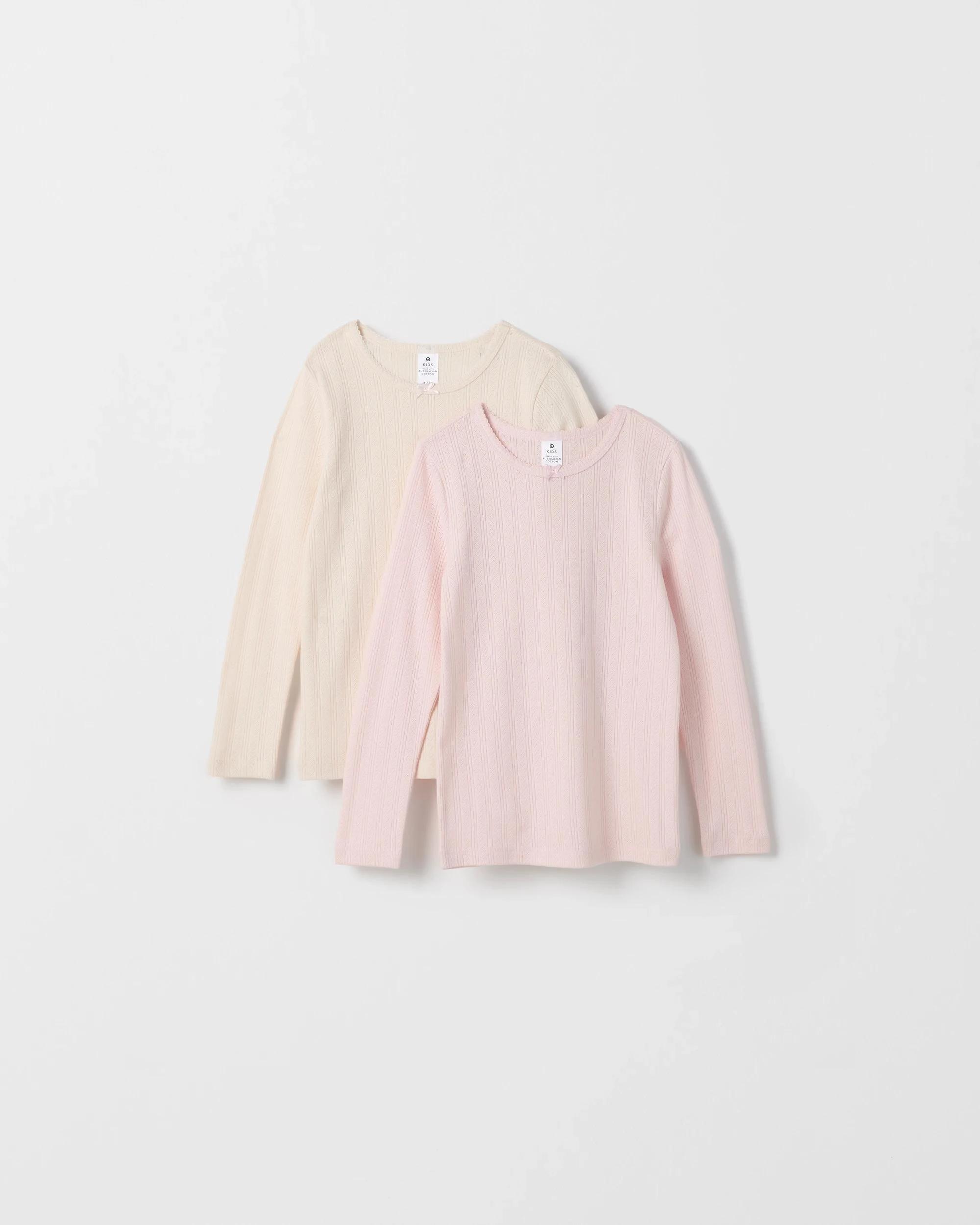 4 Maxx Australian Cotton 2 Pack Girls Pointelle Thermal Top PINK + WHITE, 4 of 4