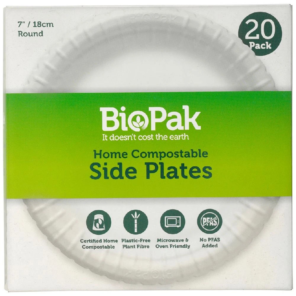 1 Biopak Round Side Plates 18cm White 20 Pack, 1 of 2