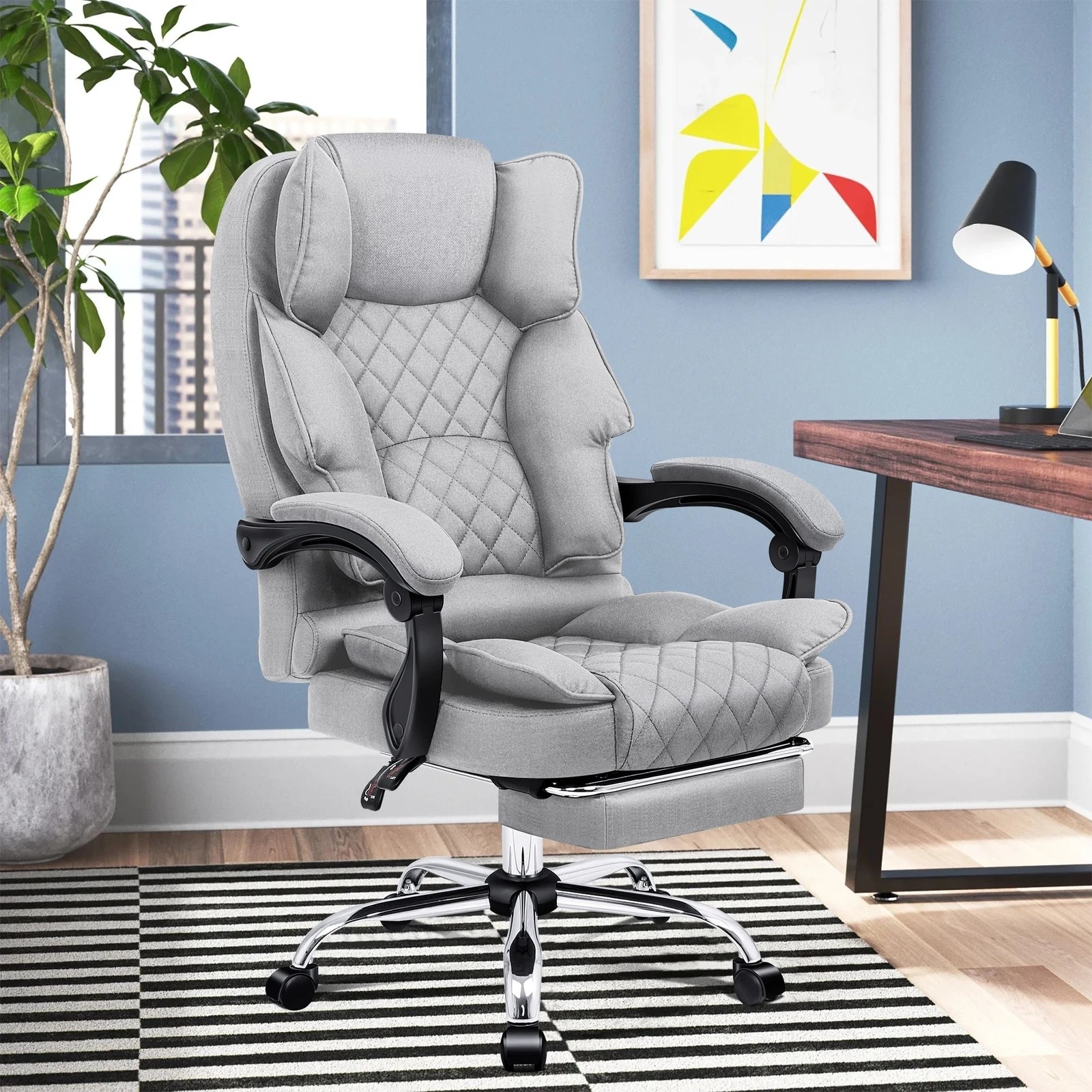 10 Alfordson Office Chair Gaming Executive Seat Computer Racer Fabric Recliner - Grey, 10 of 10