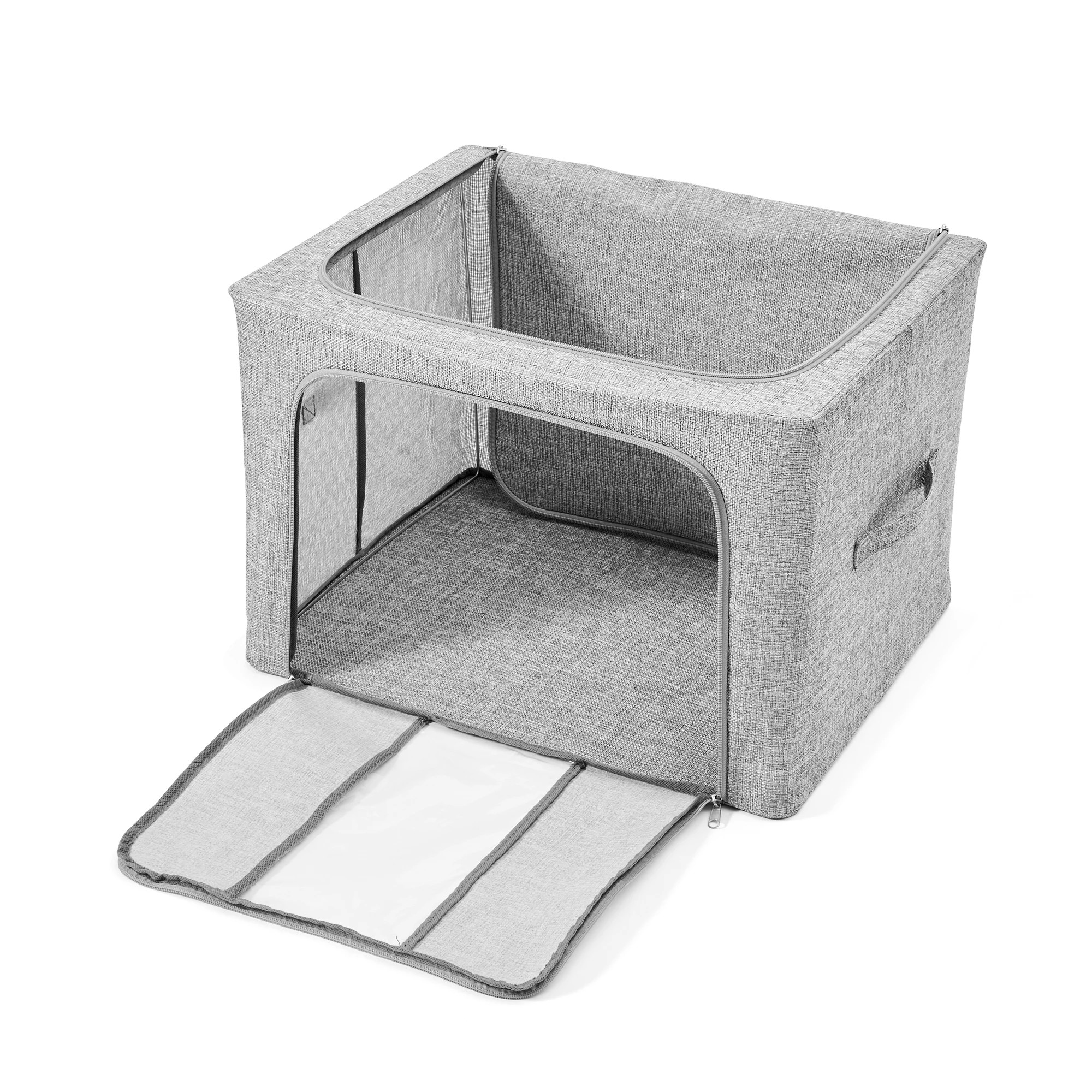 8 Linen Look Collapsible Box with Window - Large, Charcoal, 8 of 10