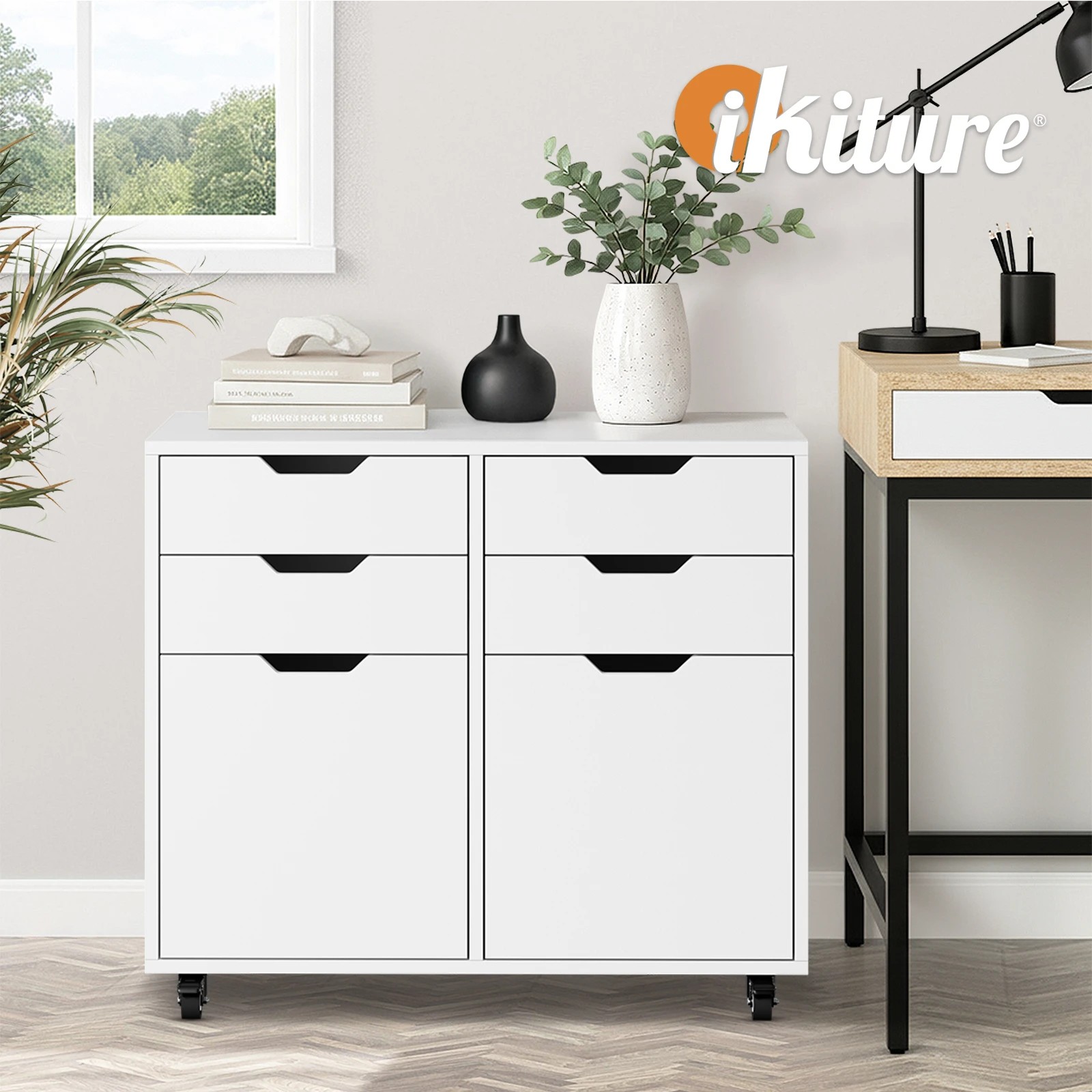 5 Oikiture Filing Cabinet 2 Door 4 Drawer Mobile Office Storage Cabinet - White, 5 of 8