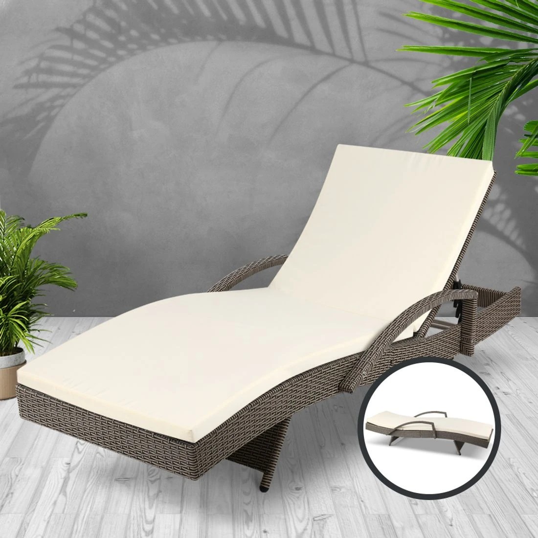 7 Gardeon Sun Lounge Wicker Lounger - Grey, 7 of 7