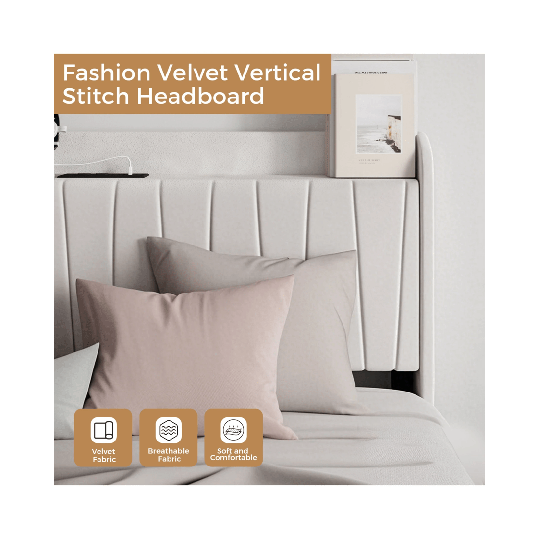 5 Advwin Double Bed Frame With 4 Storage Drawers & Charging Station Biege, 5 of 7