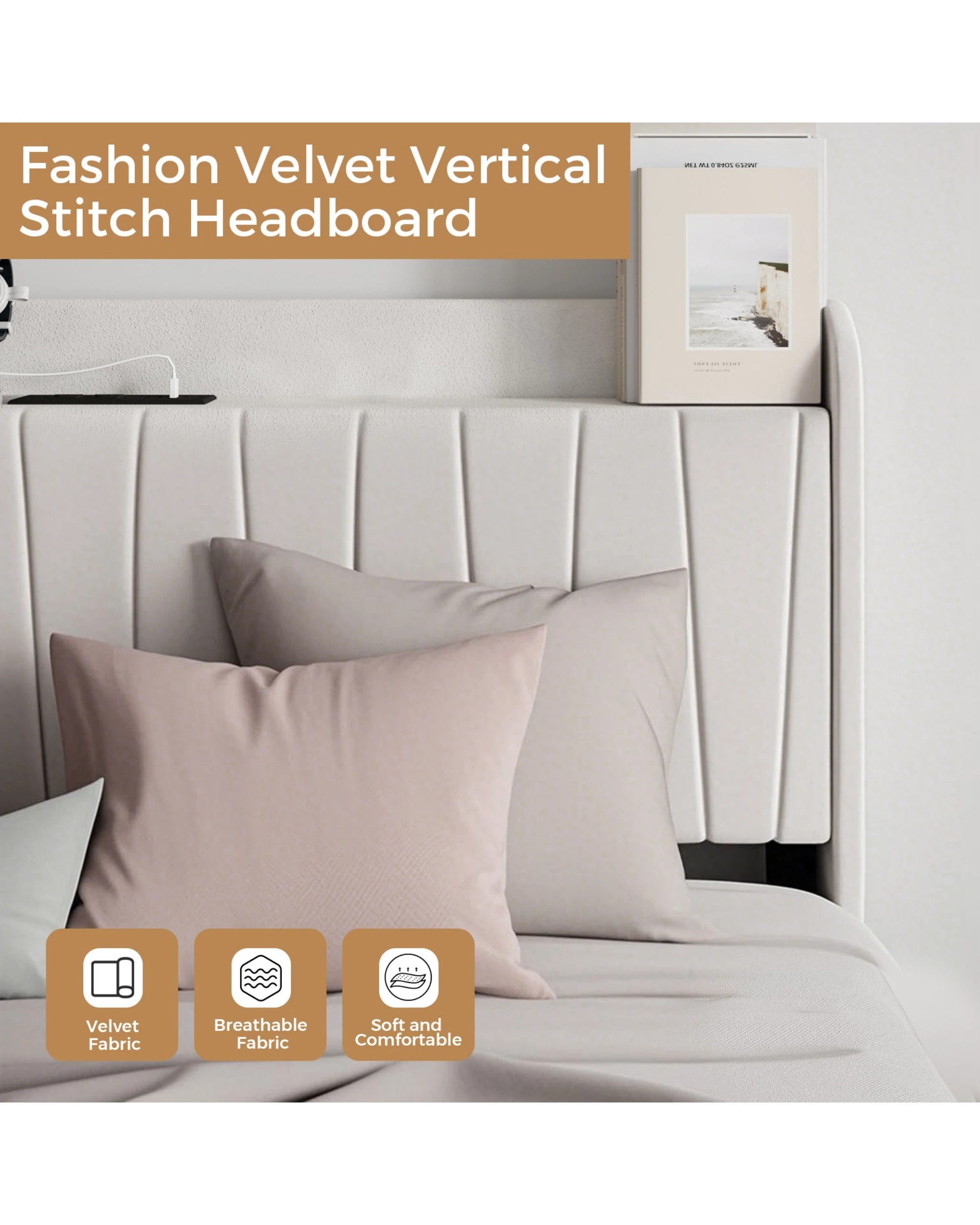 5 Advwin Double Bed Frame With 4 Storage Drawers & Charging Station Biege, 5 of 7