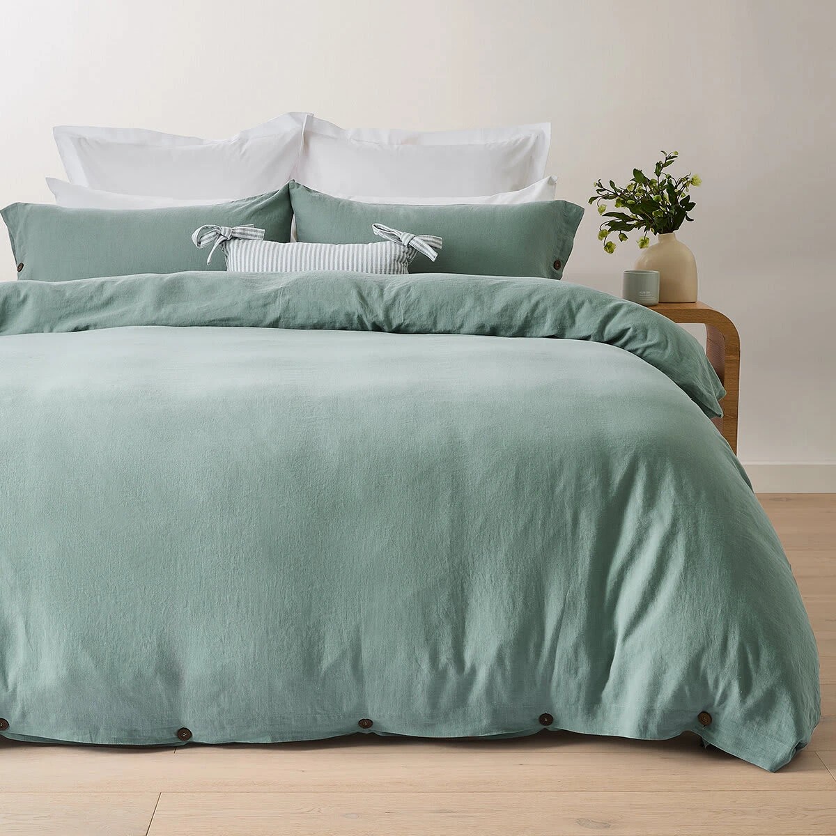 1 Kayden Linen Cotton Quilt Cover Set - Double Bed, Sage, 1 of 7