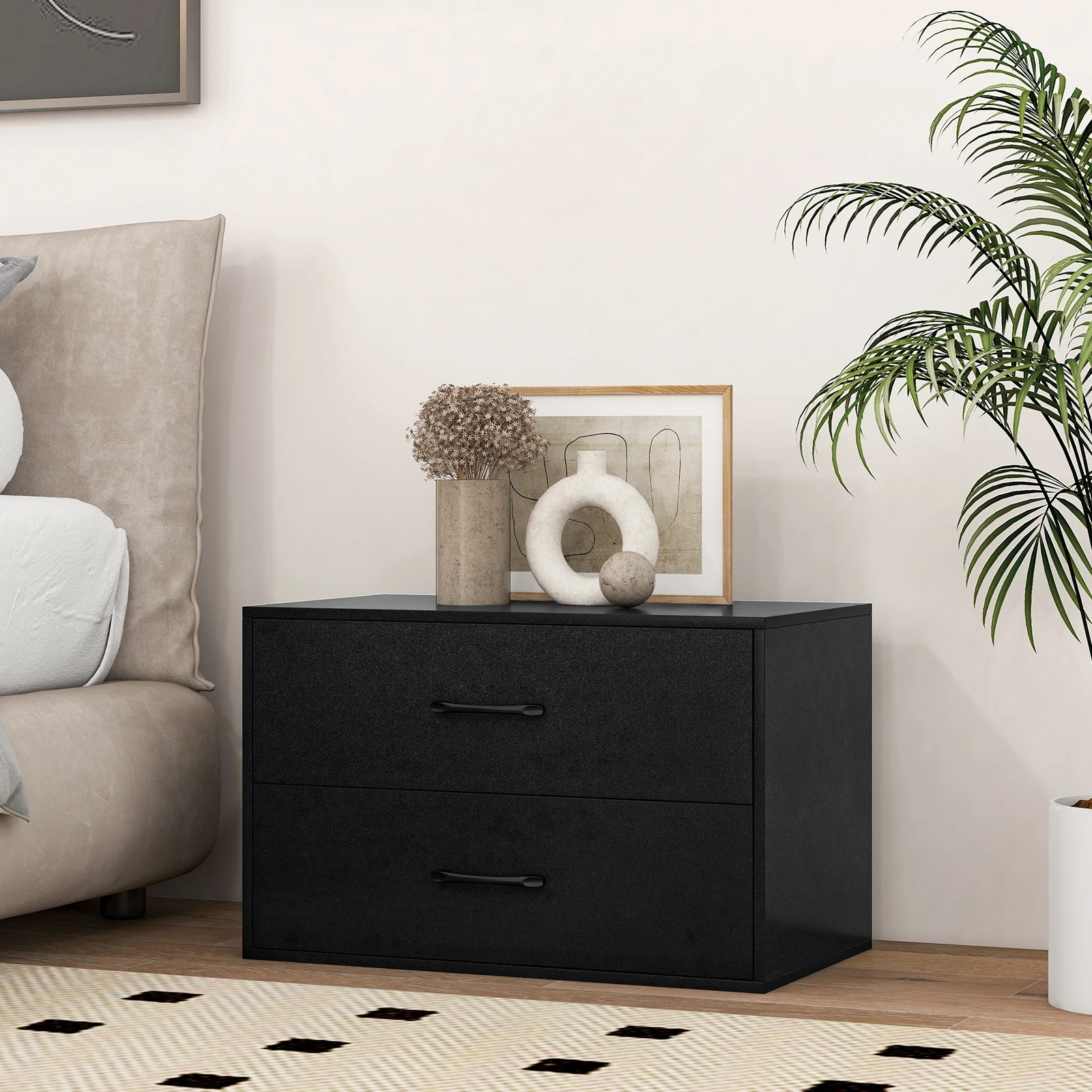 2 Costway 2-Drawer Storage Organizer Stackable Drawer Chest Storage Cabinet w/Ample Storage Space - Black, 2 of 5