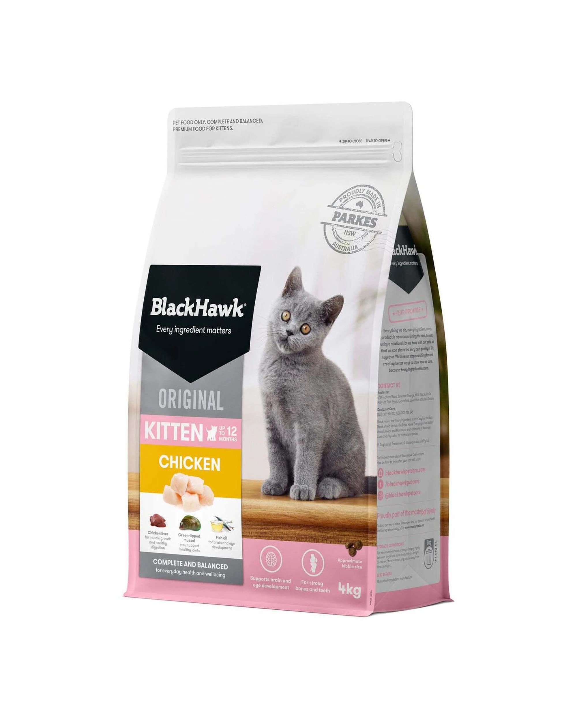 3 Black Hawk Kitten Up to 12 Months Dry Cat Food Original Chicken 4kg, 3 of 3