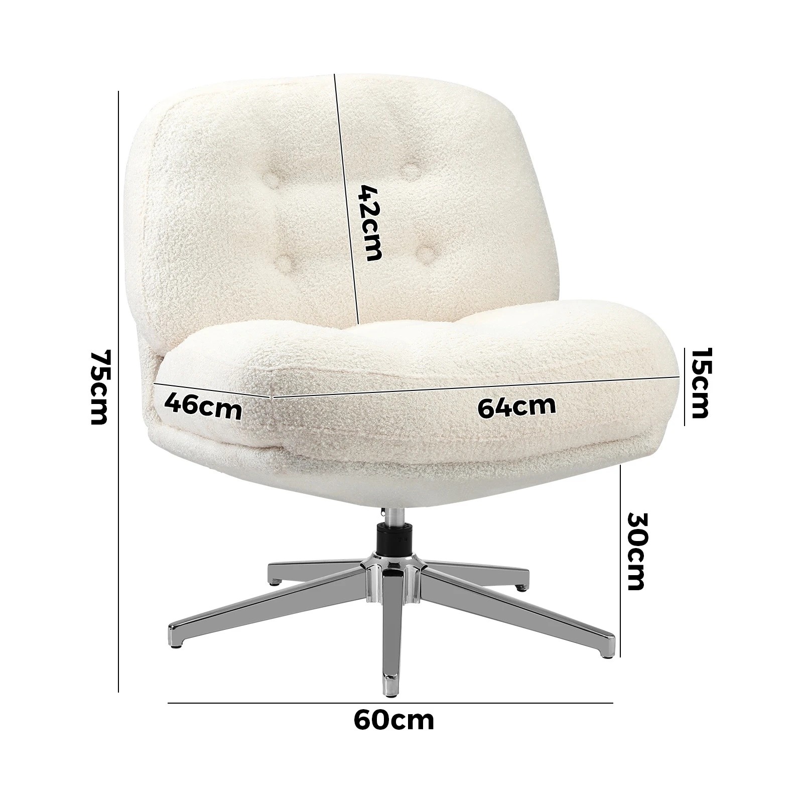 2 Oikiture Armchair Swivel Lounge Chair Padded Accent Chairs Boucle - White, 2 of 10