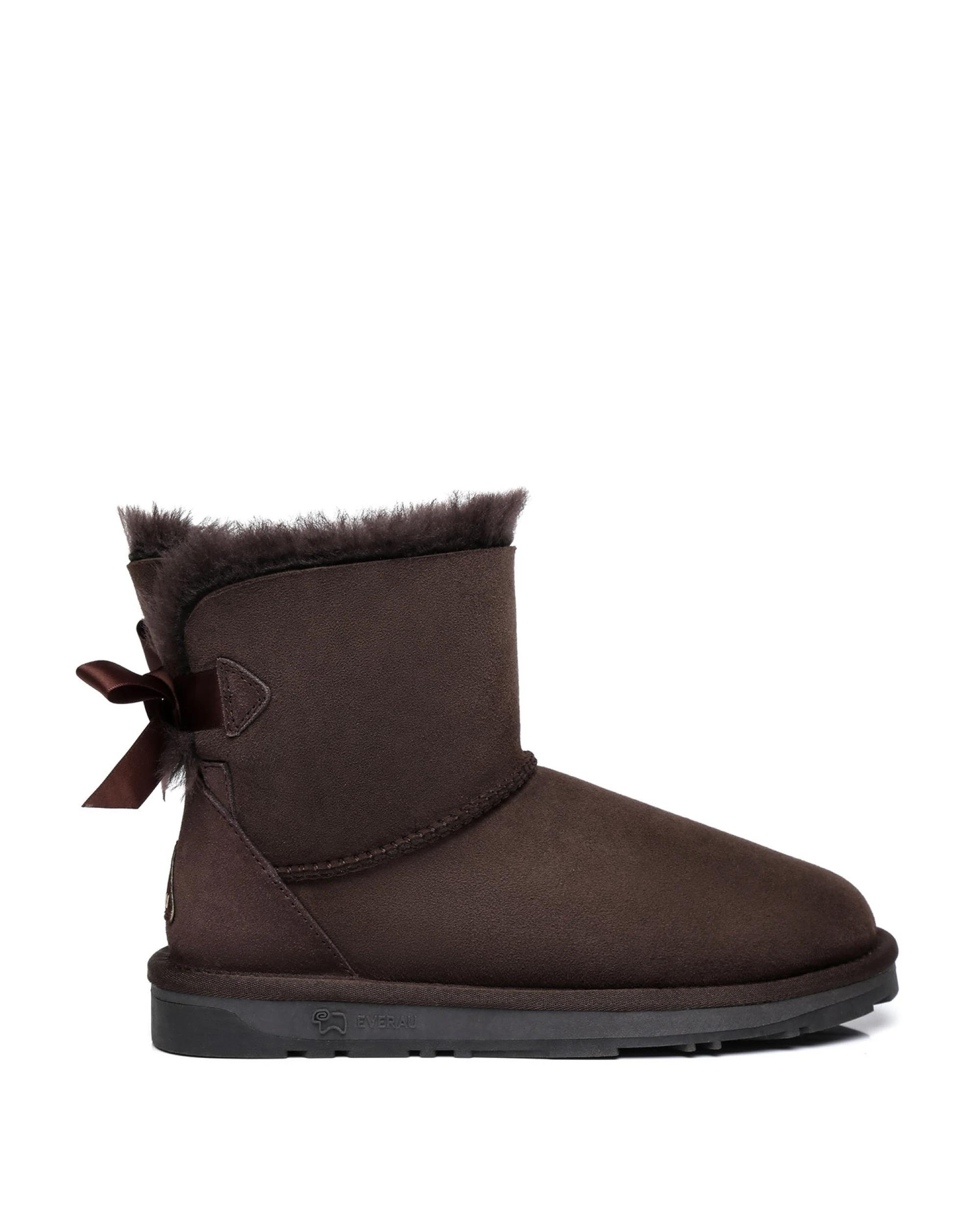 1 Everau Womens Mini Back Bow UGG Boots CHOCOLATE, 1 of 5