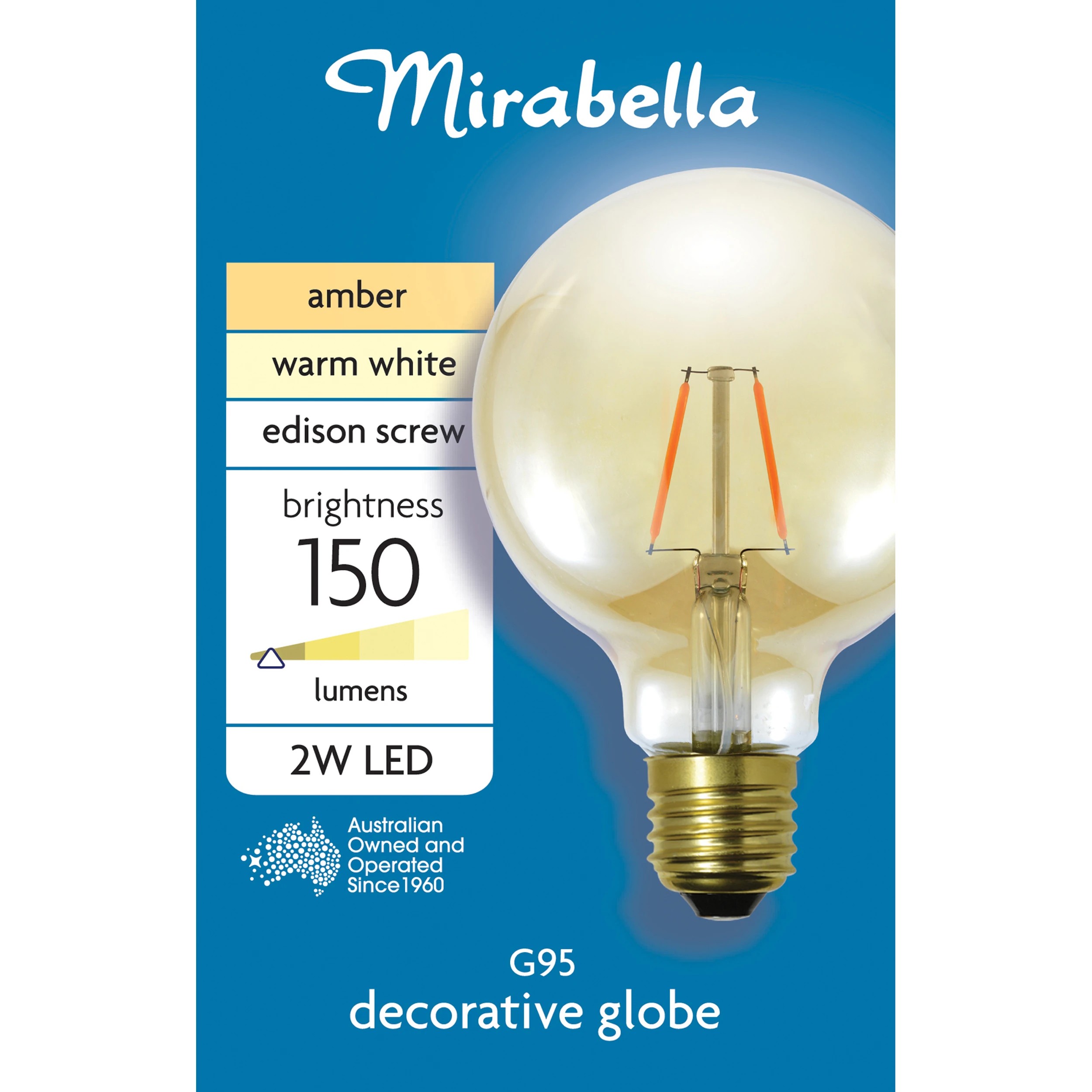 1 Mirabella E27 G95 2W Vintage Style Filament Amber Bulb, 1 of 6